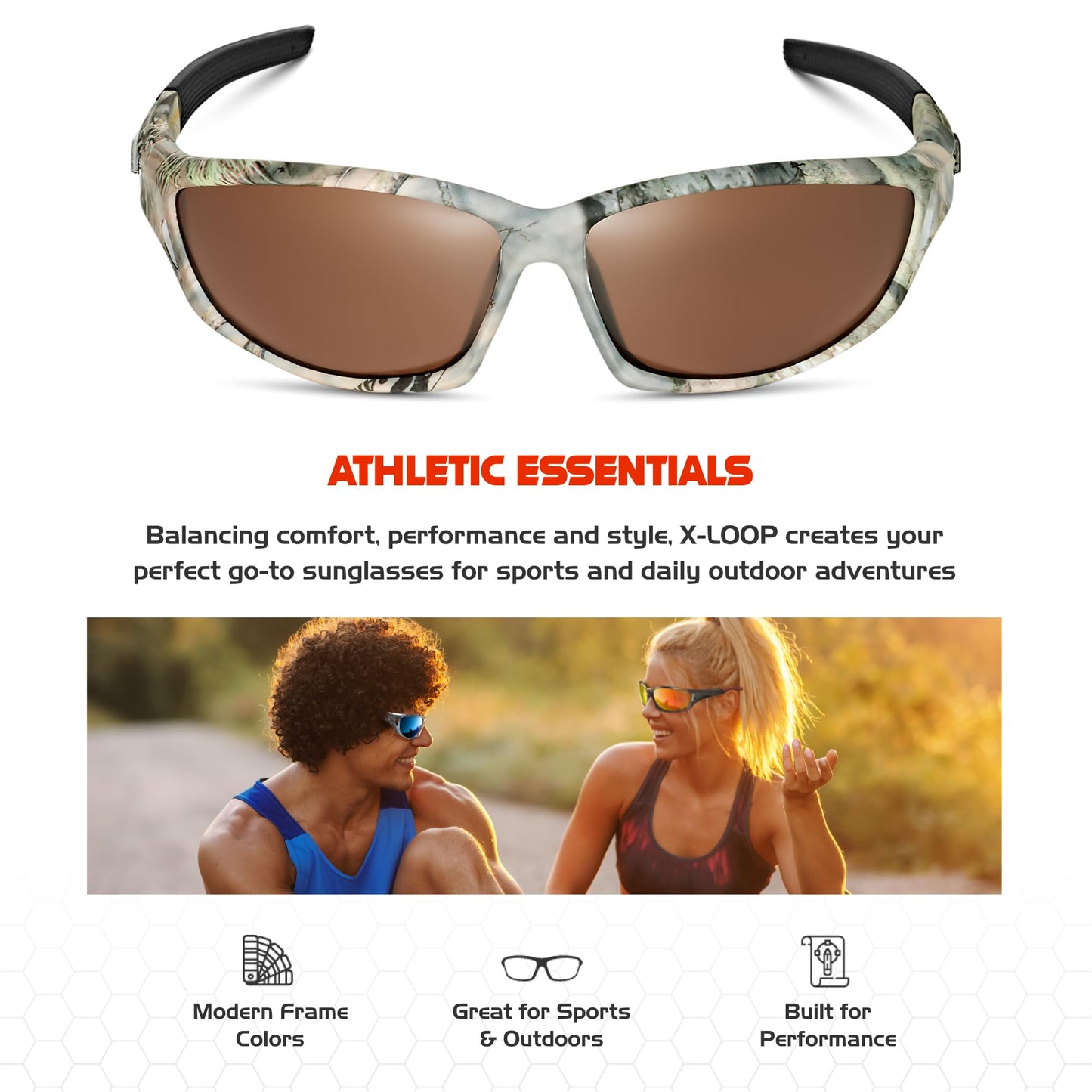 X LOOP Polarized Sports Sunglasses for Men - Wrap Around UV400 Baseball Running Cycling Driving Fishing Golf Glasses