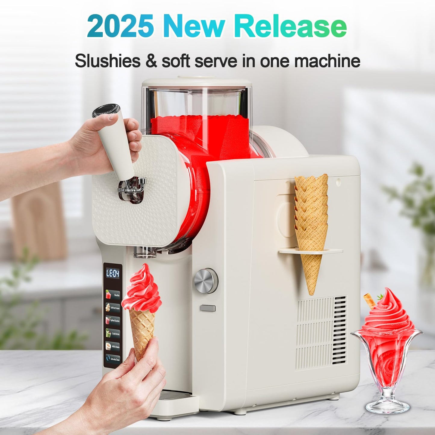 Slushie Machine for Home, 2025 Upgrade Ice Cream Maker Frozen Drink Maker, 68oz No Ice Need Slushy Machine with 5 Preset Programs for Margaritas, Frappés, Milkshakes, Smoothies & Ice Cream