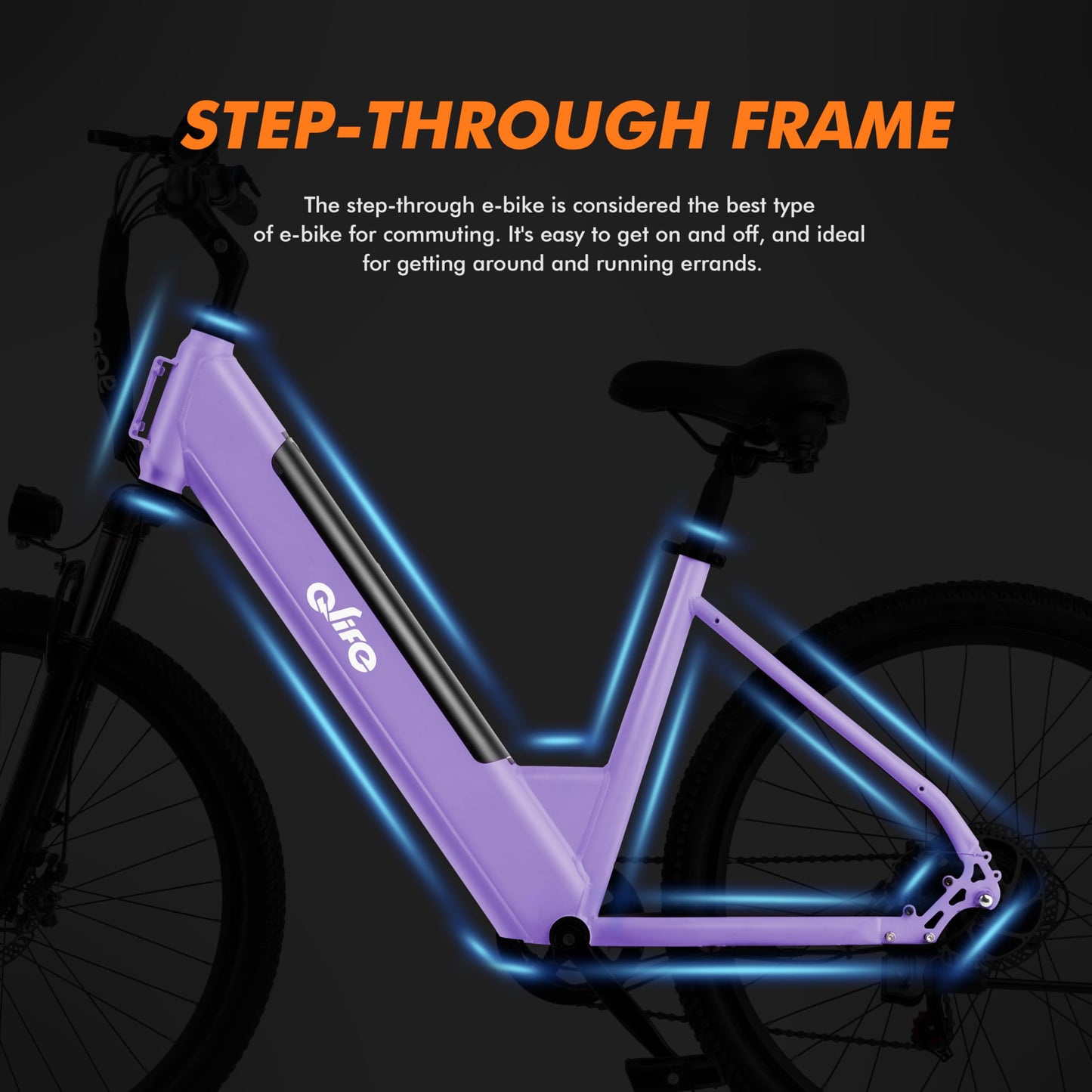 Qlife Cityone Electric Bike for Adults 26" Step-Through 22MPH Ebike with 2.1" Tire,UL2849 Certified Built-in Removable Battery,Peak 750W Motor Ebikes with 7 Speed,Commuter E Bicycle,Purple