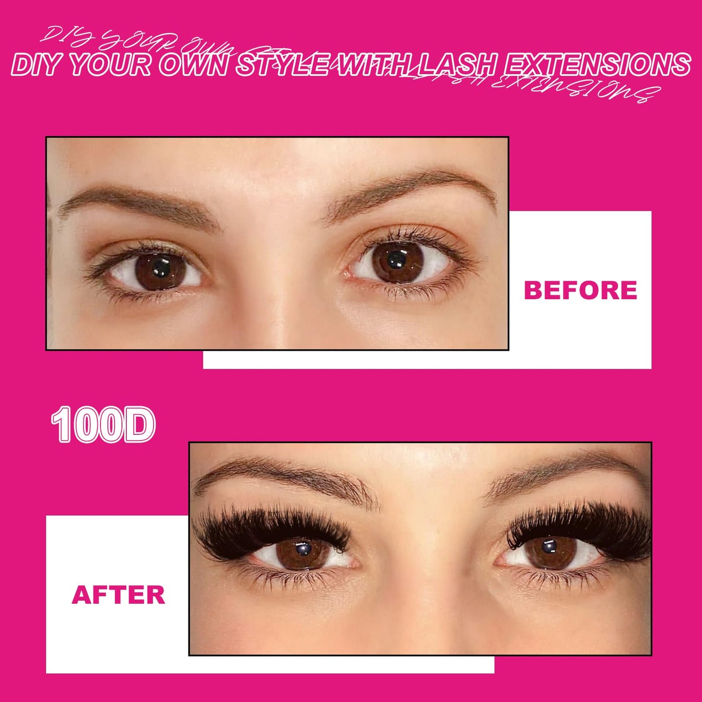 Fowendia Fluffy Individual Lashes 100D D Curl Cluster Eyelash Extensions 10-18mm Wispy DIY Lash Extension Thick Volume False Eyelashes Clusters for Beginners