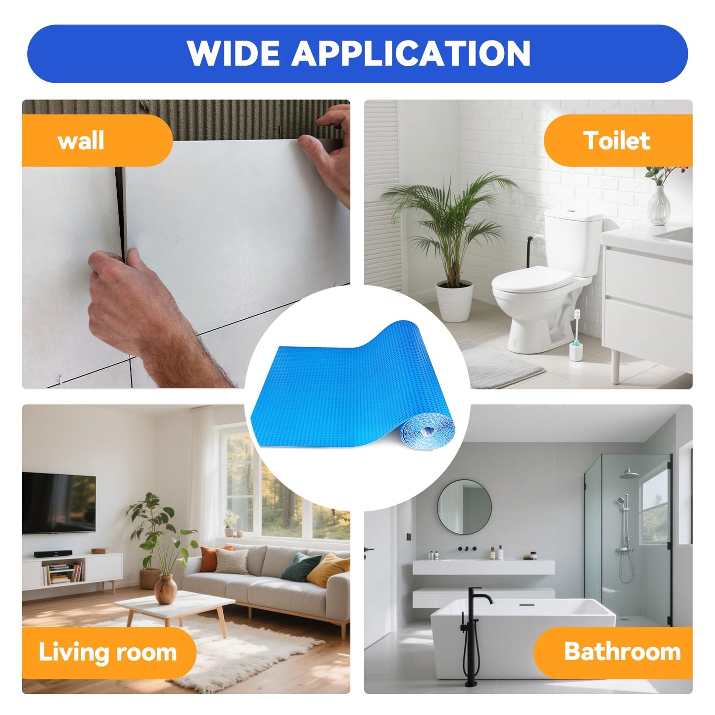 Uncoupling Membrane for Tile, 1/8''(3mm) Waterproof Flooring Underlayment – 108 Sq.Ft Crack Prevention Mat for Bathroom, Shower, Kitchen, Basement