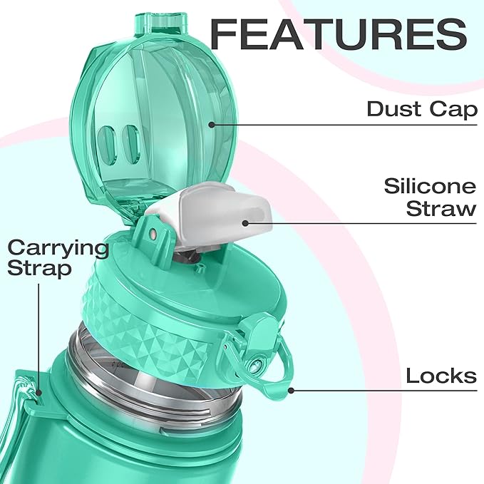 OLDLEY Kids Water Bottle for School, 25 oz (Straw Lid) BPA-Free Reusable Leak-proof Durable Tritan Plastic Water Bottles with One-handed Opening Straw Lids, Anti-dust Spout Cover (Blue-Purple)