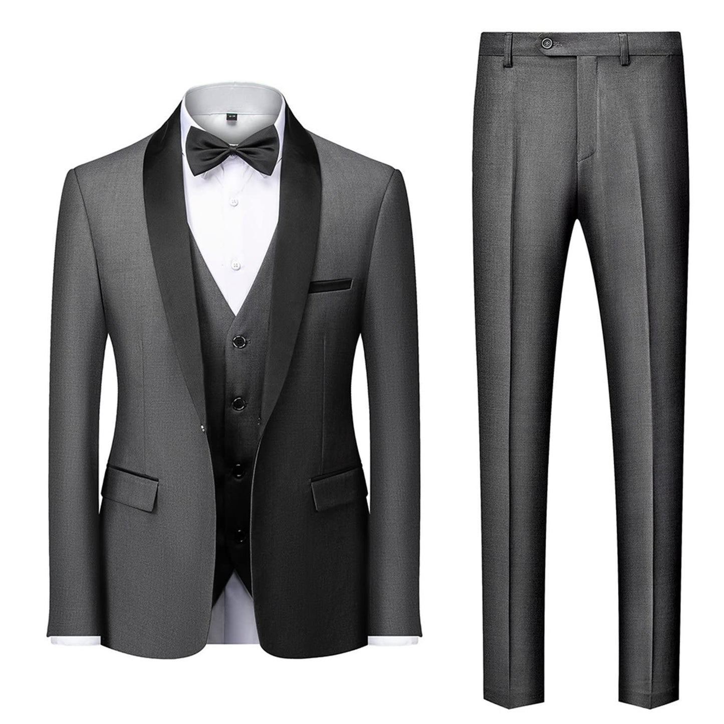 Men's Wedding 3 Piece Suits Slimming One Button Shawl Lapel Business Blazer Formal Dinner Party Jacket Vest Pants (Grey,Small)