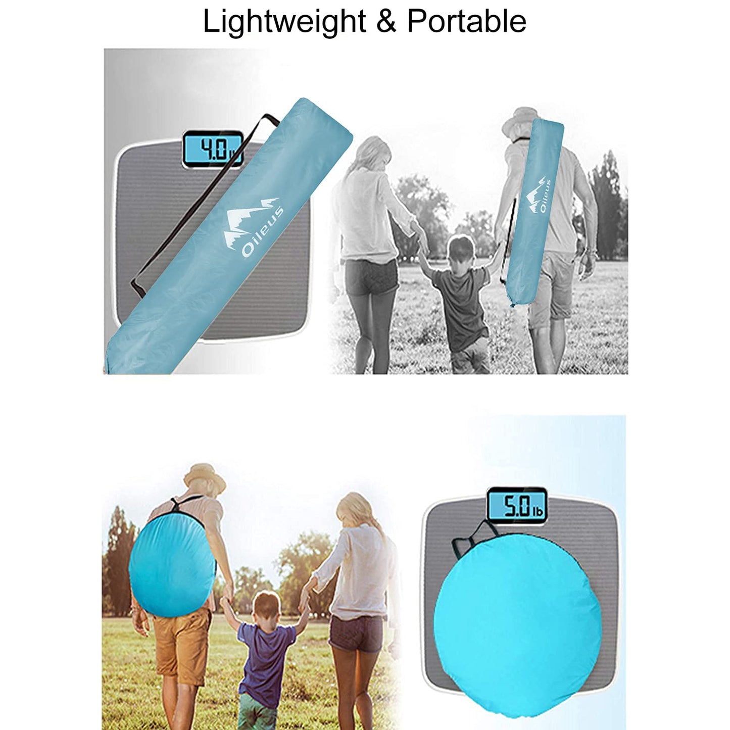 Oileus X-Large 4 Person Beach Tent Sun Shelter - Portable Sun Shade Instant Tent for Beach with Carrying Bag, Stakes, 6 Sand Pockets, Anti UV for Fishing Hiking Camping, Waterproof Windproof, Sky Blue