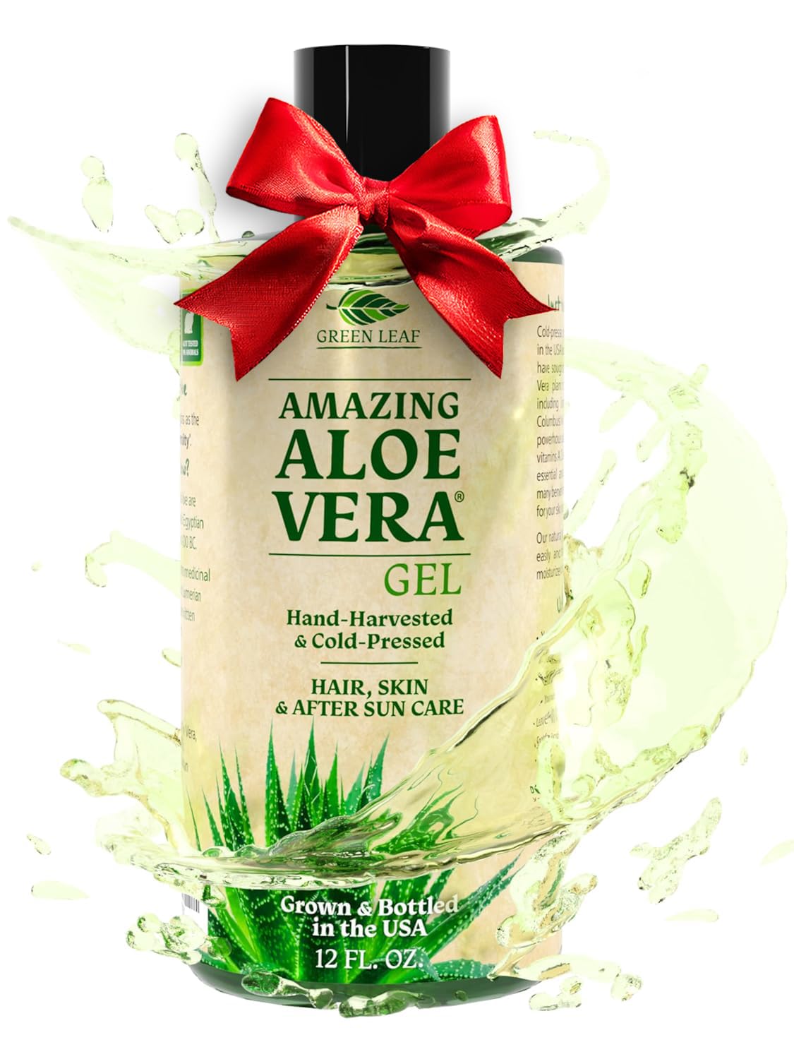 Amazing Aloe Vera Gel - Freshly Cut, 100% Pure Aloe, Premium Quality, Vegan, Unscented - Natural Sunburn Relief, After Shave, Skin, Face & Hair Care 12oz