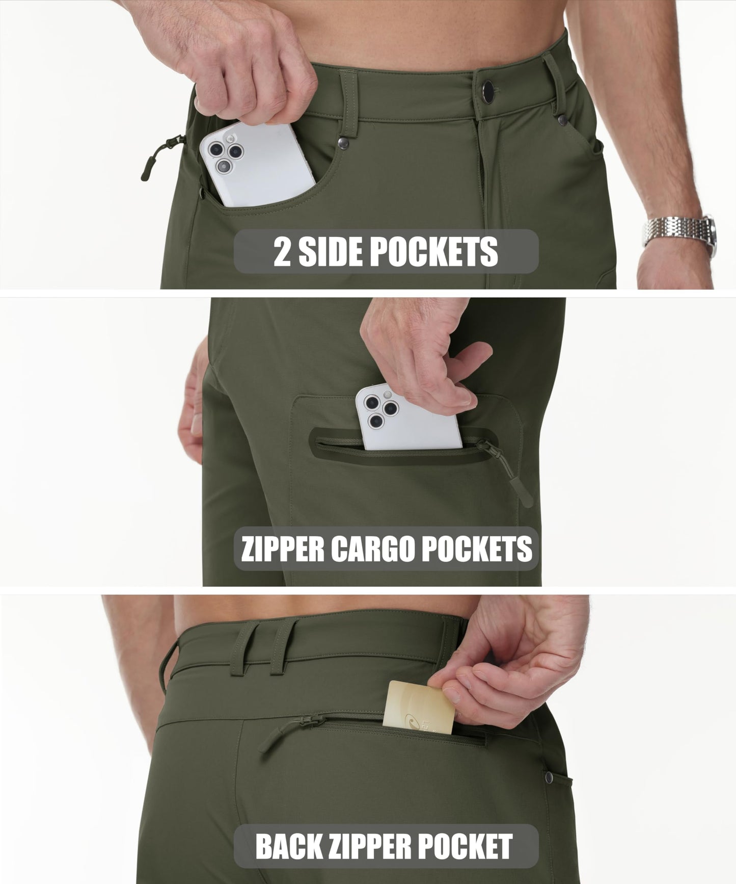 MAGCOMSEN Men's Golf Shorts Breathable Dry Fit Cargo Work Shorts Stretch Athletic Gym Hiking Fishing Short 3 Zipper Pockets Army Green