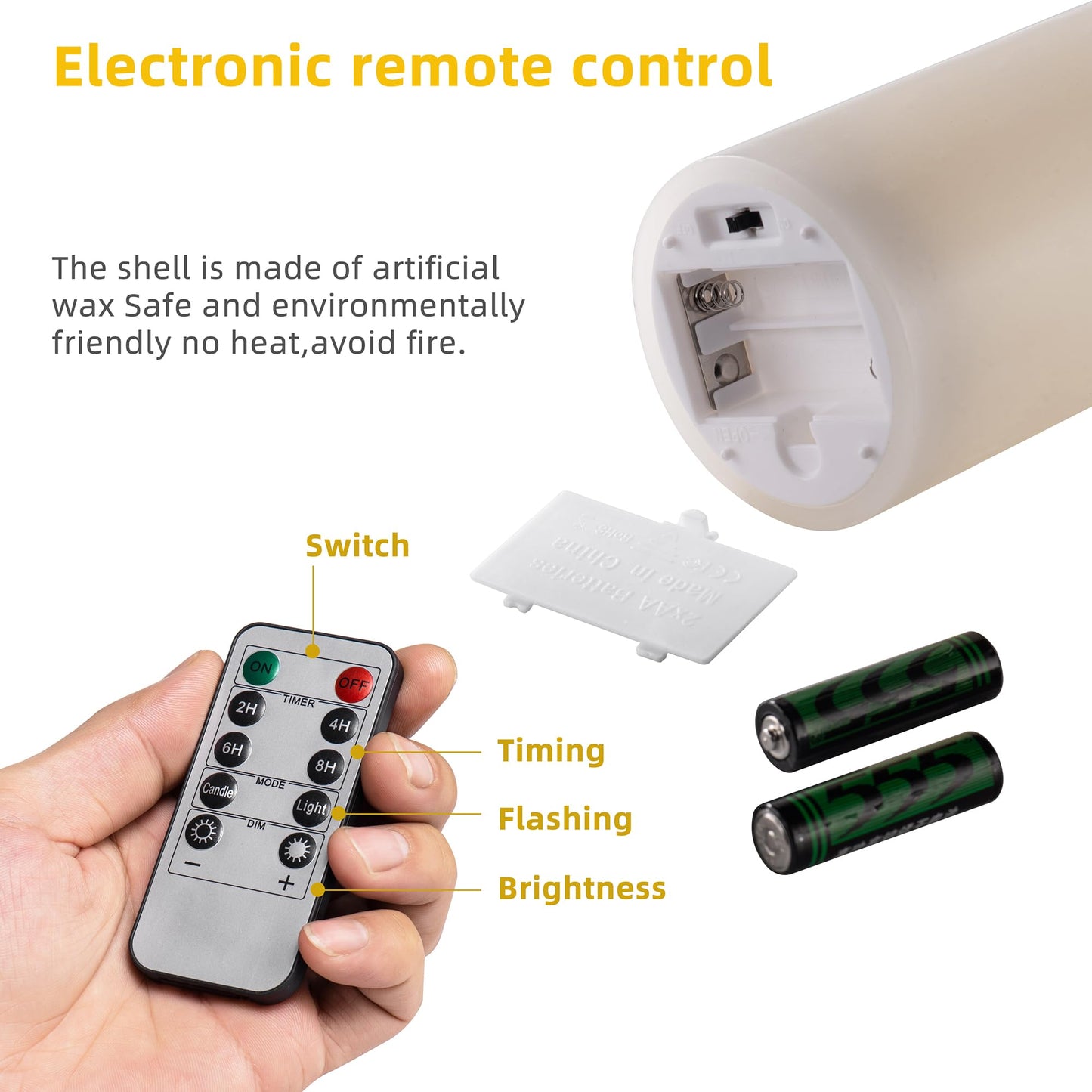 AKU TONPA Flameless Candles Battery Operated Pillar Real Wax Electric LED Flashing Candle Sets with Remote Control Cycling 24 Hours Timer, 4" 5" 6" Pack of 3 (Ivory)