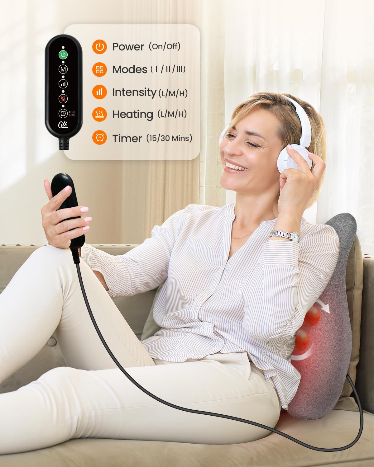 CILI Heated Lumbar Support Pillow for Office Chair, Memory Foam Lumbar Pillow with 4 Shiatsu Massage Heads, Graphene Heating Back Support Cushion, Chair Back Massager, Gifts for Him/Her