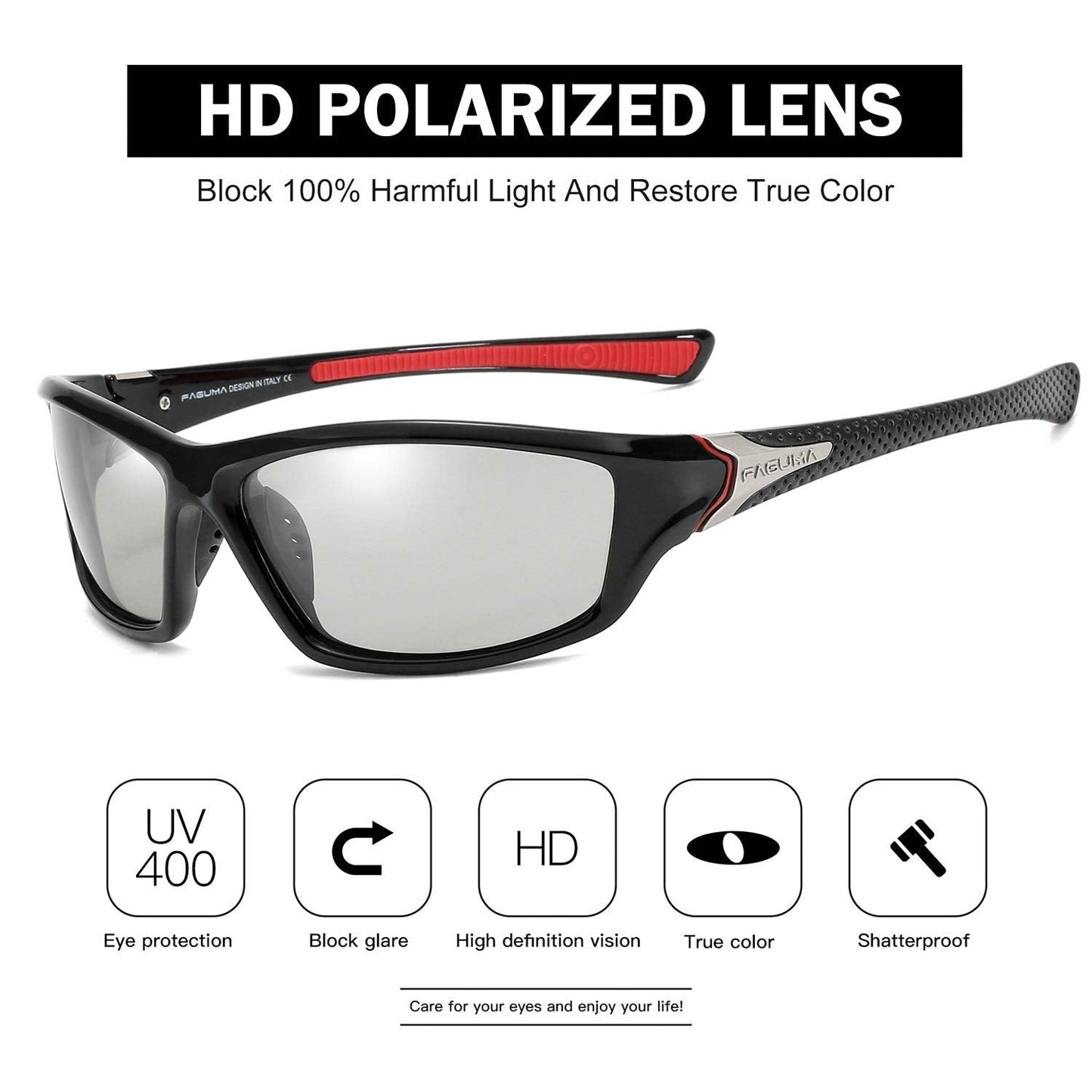 FAGUMA Sports Polarized Sunglasses For Men Cycling Driving Fishing 100% UV Protection