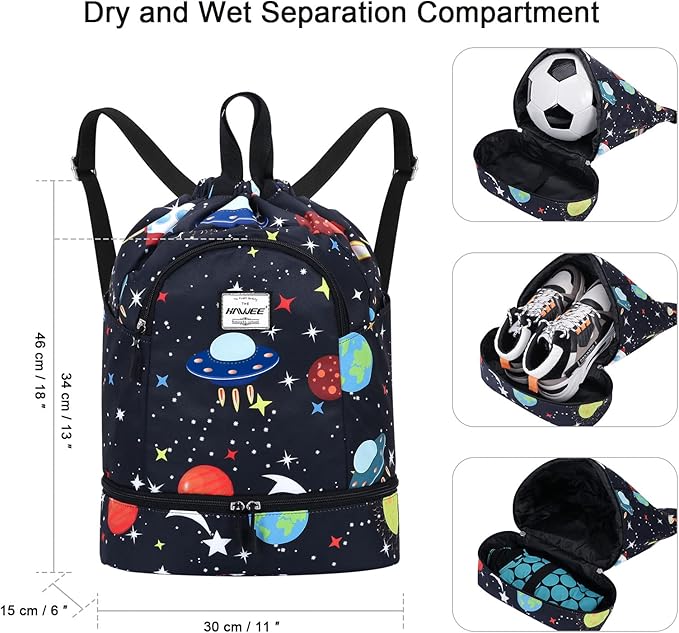 Dry Wet Drawstring Backpack with Shoe Compartment for Women Adjustable Gym Bag