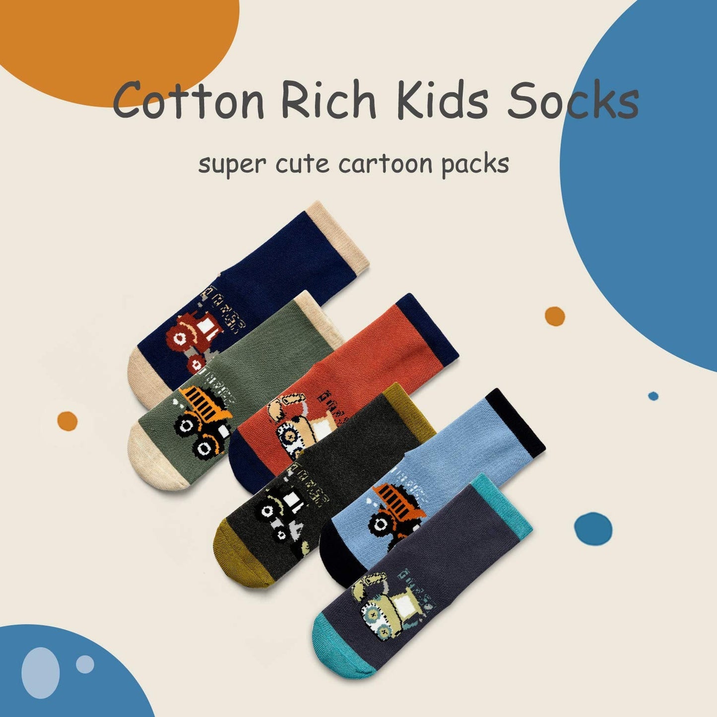 HowJoJo Big Boys Thick Cotton Socks Kids Winter Warm Thermal Socks Cartoon Monster Trucks Socks 6 Pack Size 1-3