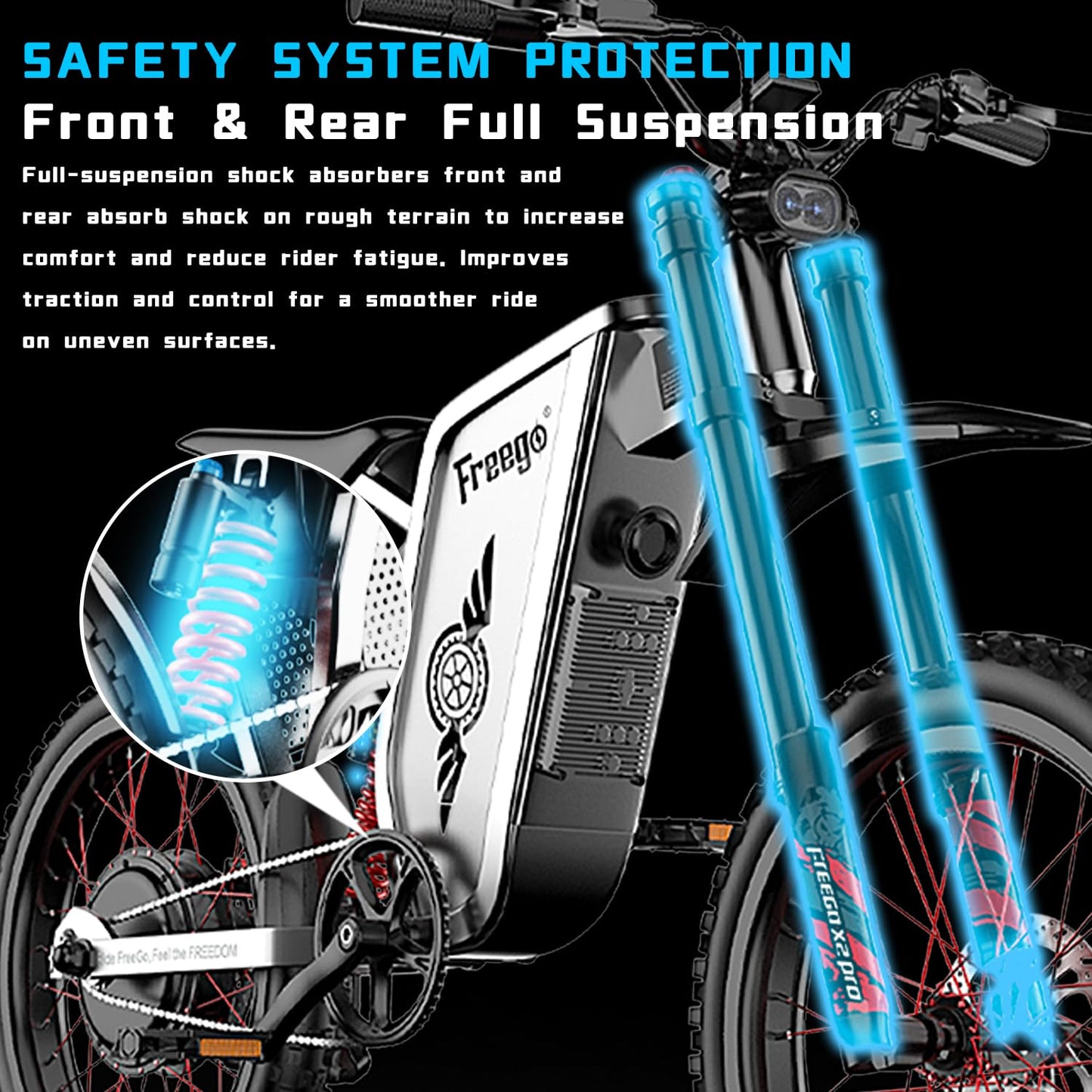 Freego Electric Dirt Bike for Adults, X2 Pro Electric Motorcycle 6000W(Peak) Motor 1800wh Battery,7 Speed 50MPH Off Road Electric Bicycle,19x2 Tire Full Suspension Hydraulic Brake Half Throttle
