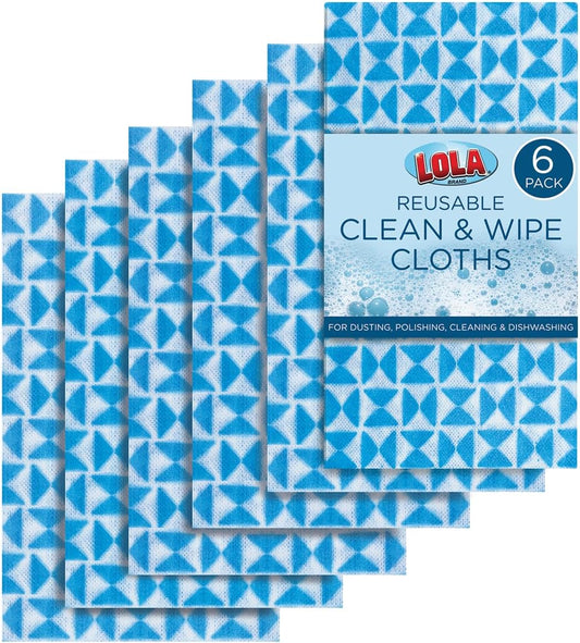 LOLA Products Clean & Wipe Cloths, Handy Wipes Comparable, Extra Large Cloth is 22" x 12", Reusable & Washable, Unscented, Super Absorbent, 6 Pack