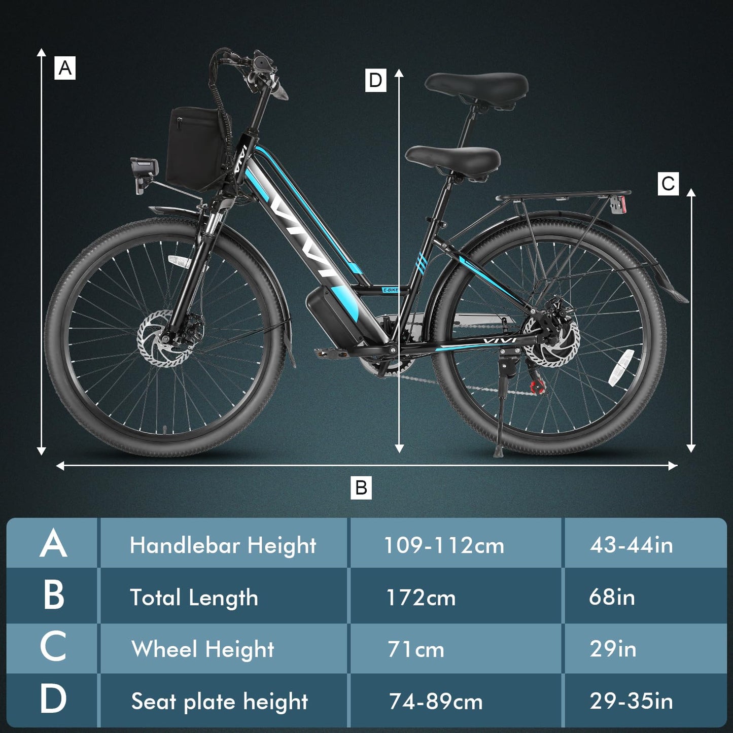 Vivi Electric Bike for Adults with 750W Peak Motor, 26" Commuter Electric Bike, 22MPH Cruiser Ebikes with 48V Removable Battery, Up to 50 Miles, LCD-Display, 7 Speed, Cruise Control, UL 2849 Certified