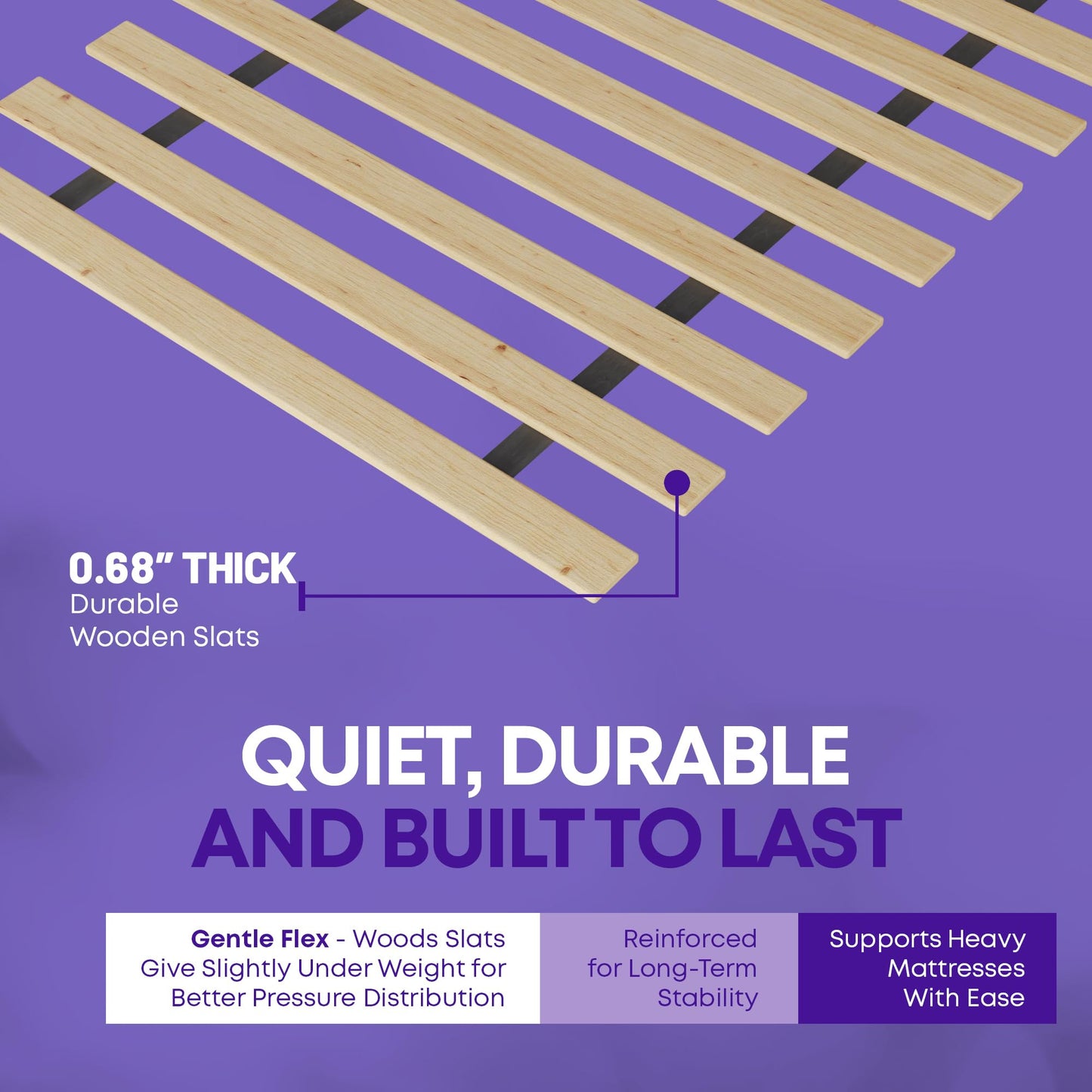 Greaton, Wooden King Bed Slats for Support Under Mattress – Replacement Wood Slats for King Size Bed Frame – Under Mattress Support Without Extra Height – 3.38 Standard Width
