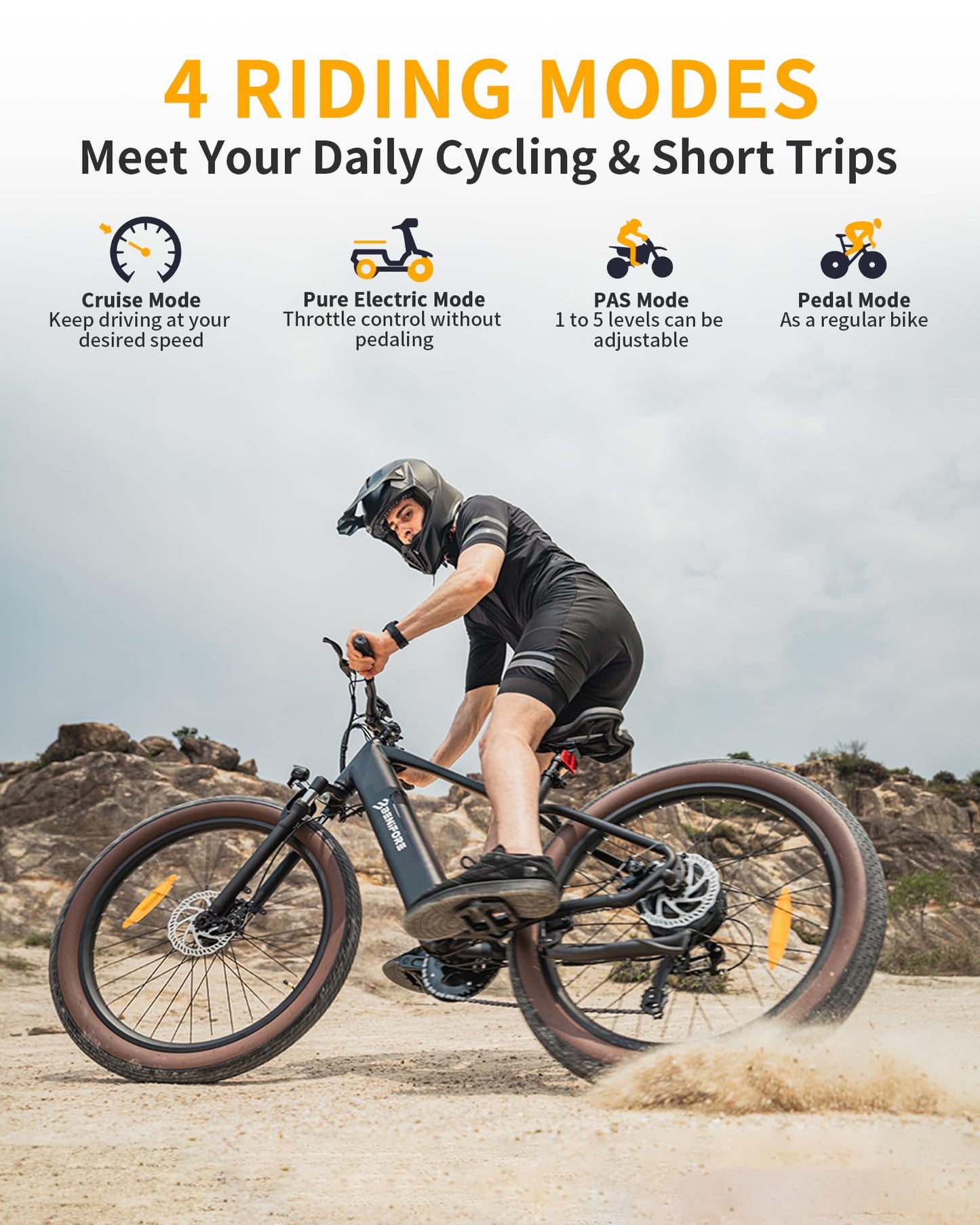 Electric Bike for Adult 1400W Peak, 48V 720WH Removable Battery, 72 Miles 28 MPH, 26" Fat Tire Electric Mountain Bike with Hydraulic Suspension, 7-Speed ,UL Certified Commute Mountain Ebikes for Men
