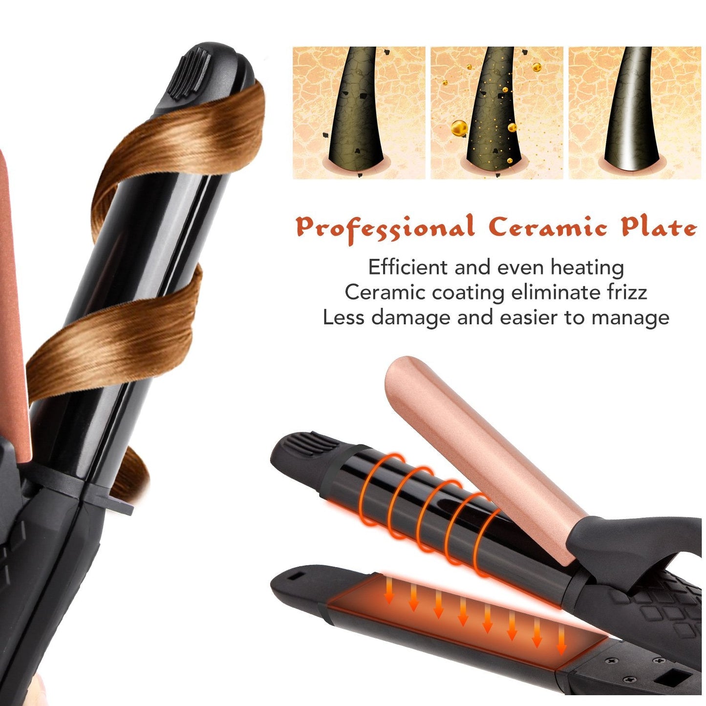 AmoVee Travel Curling Iron, Hair Straightener and Curler in One, Flat Iron Curling Iron in One, Dual Voltage Europe Travel Essentials for Women(Black)