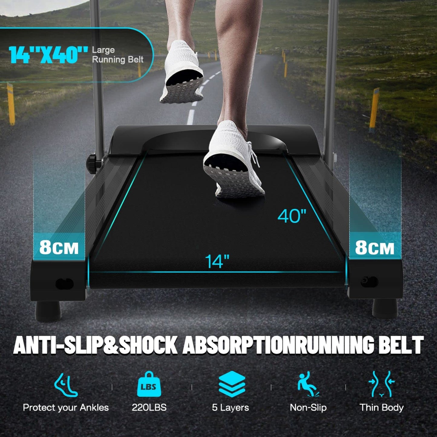Home Foldable Treadmill with Incline, Folding Treadmill for Home Workout, Electric Running Machine 15 Preset or Adjustable Programs 250 LB Capacity MP3 (Black)