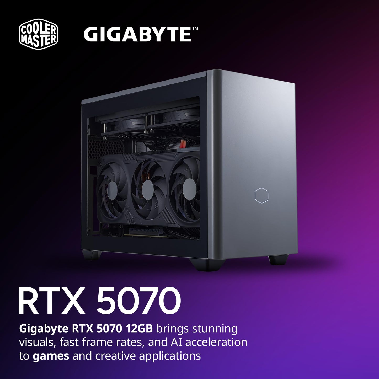 Cooler Master NR2 Pro Mini ITX – Intel Ultra 7 265F 2.4GHz (5.3 GHz Turbo) | Gigabyte RTX 5070 16GB & B860I AORUS PRO ICE| 32GB DDR5 6000MHz | 2TB Gen4 M.2 | WiFi | Windows 11 | 280mm AIO Gaming PC