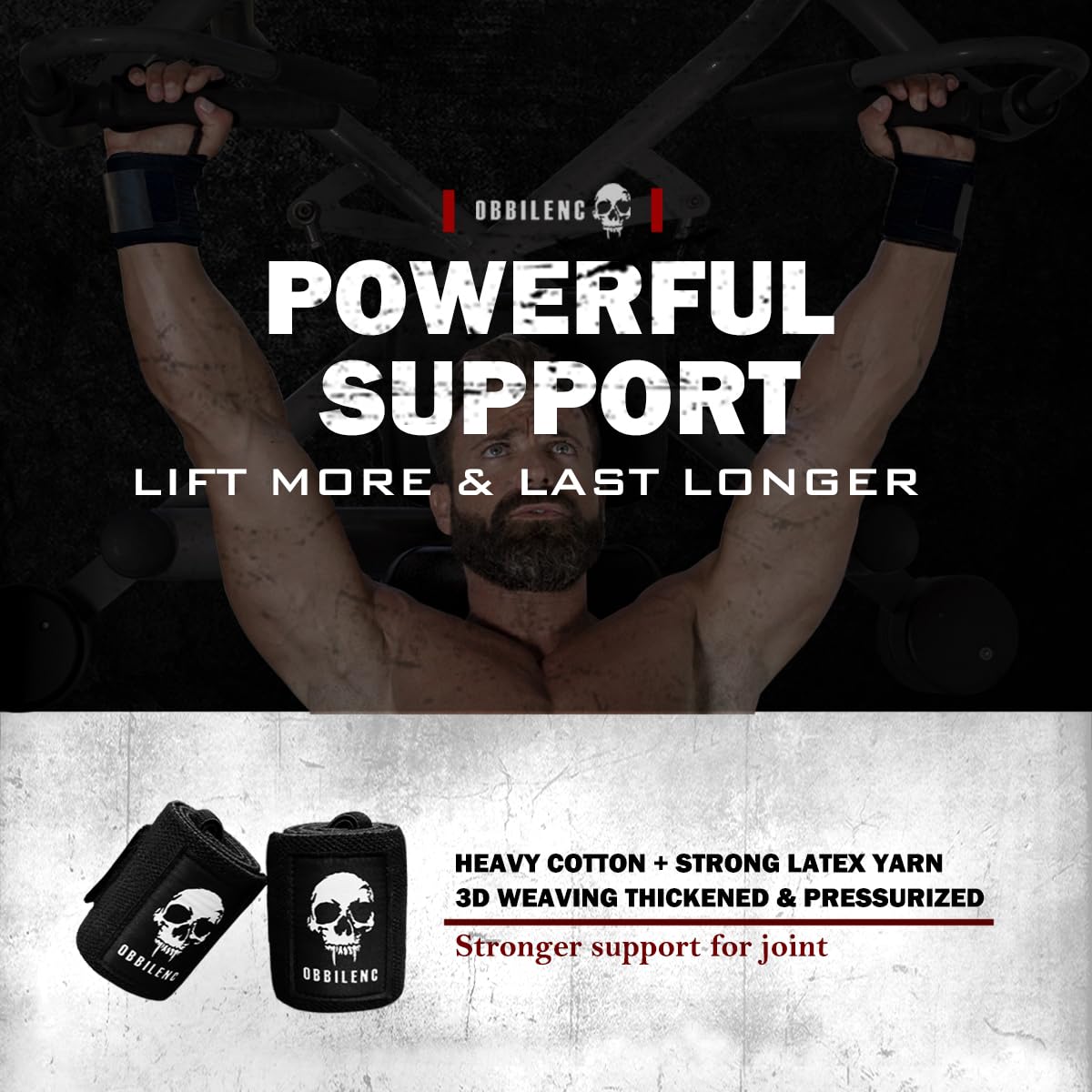 OBBILENC Gym Wrist Wraps, Weightlifting Wrist Straps for Men and Women, Heavy Duty Elastic Cotton Wrist Support Straps for Weight Lifting, Strength Training, Gymnastics and Bodybuilding (Classic black)