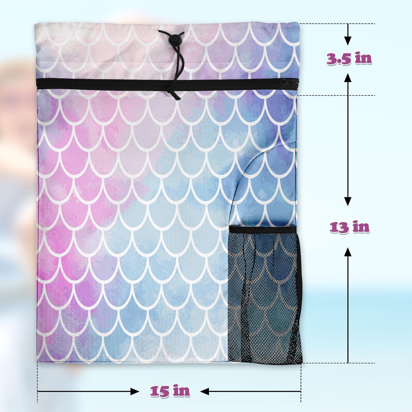 Britown Mermaid Gym Drawstring Backpack Waterproof Underwater Sea Pink Blue Girl Swimming Beach Sackpack, Sports Yoga Dance Travel String Bag Gift Bags with Water Bottle Pocket