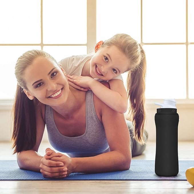 Sleeve Compatible with Cir-kul Water Bottle - 2 Pcs Water Bottle Sleeve Compatible with Cir-kul 22oz & Stainless Steel Bottle - Neoprene Insulated Water Bottle Cover for Retaining Temperature, (Black)