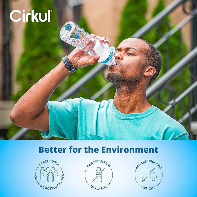Cirkul 22oz. BPA-Free Plastic Water Bottle Starter Kit with Blue Lid, 2 Flavor Cartridges (1 LifeSip Fruit Punch, 1 FitSip Mixed Berry) Zero Calories and No Sugar