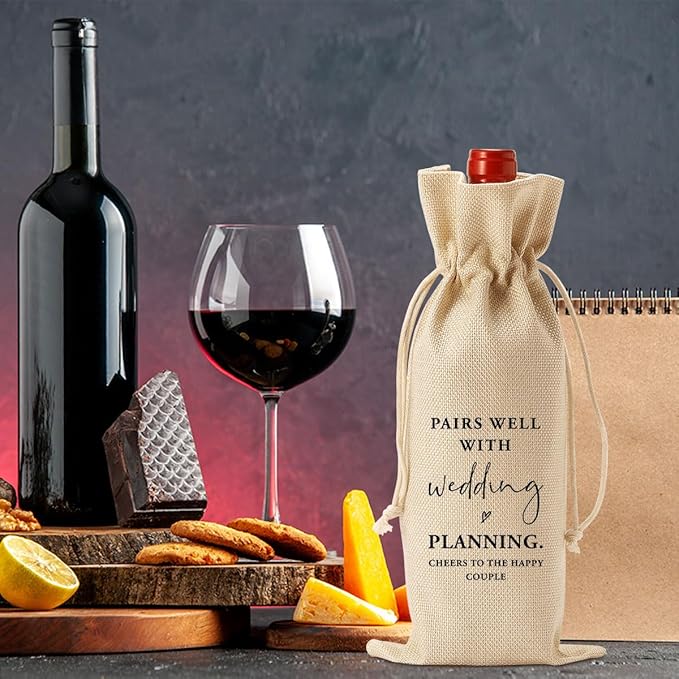 Engagement Gift for Couples Wine Bag, Engagement Wedding Party Decoration, Wedding Wine Gift Bag, Pairs Well With Planning A Wedding Wine Bag, Engagement Wedding Gift Ideas Wine Bottle Bag