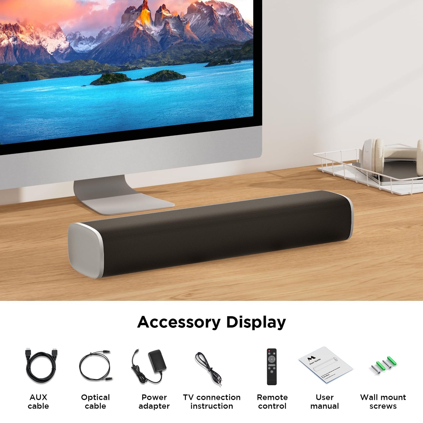 MZEIBO TV Sound Bar, Sound Bars for Smart TV Bluetooth 5.0 Soundbar 50W 17Inch Soundbars with ARC/Optical/AUX Connection Surround for Home Theater Audio