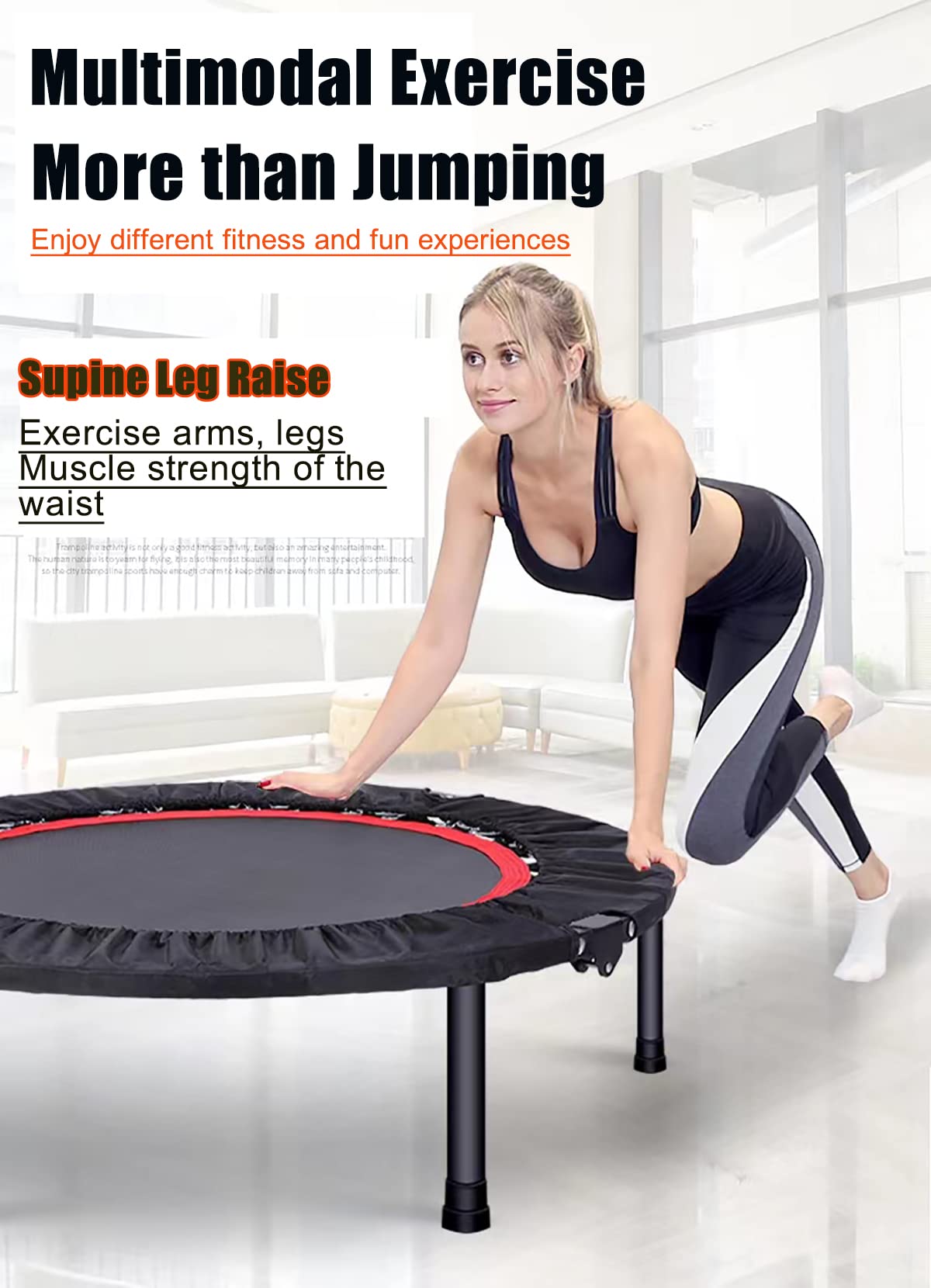 Trampoline, Portable Foldable Trampoline in-Home Mini Rebounder, Exercise Trampoline for Adults, 40" Max Load 330lbs (Red)