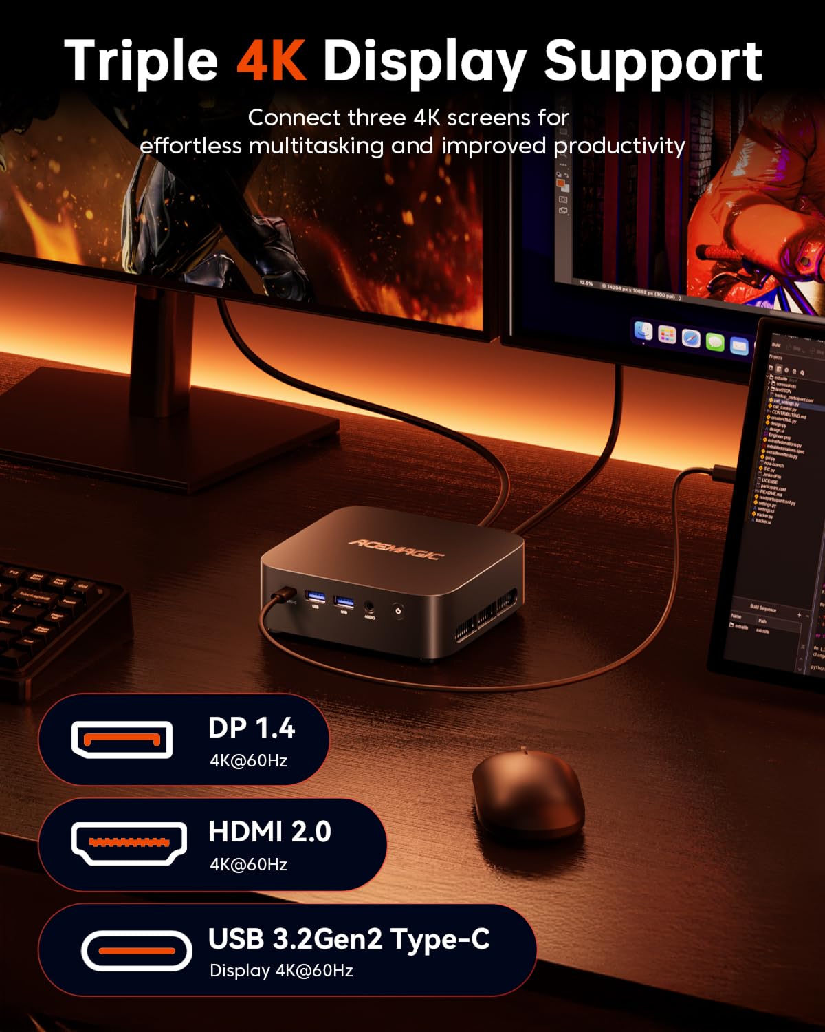 ACEMAGICIAN K1 Mini Gaming PC Ryzen 7 5700U Mini PC 16GB DDR4 512GB SSD Mini Computers (8C/16T, up to 4.3Ghz), 4K Triple Display Mini Desktop Bluetooth/WiFi6/Office