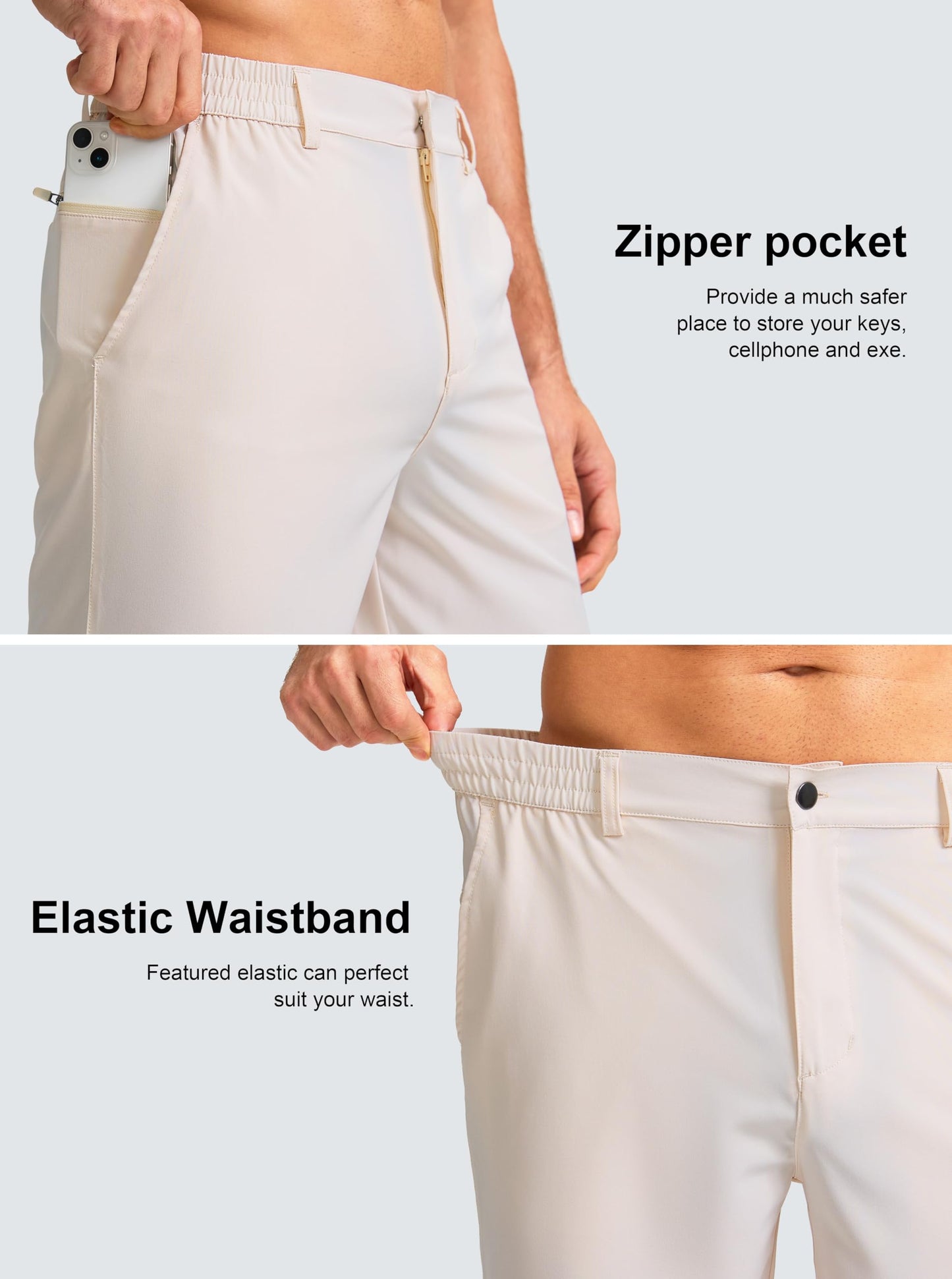 G Gradual Men's Casual Shorts 7" Lightweight Golf Shorts for Men Stretch with 3 Pockets Quick Dry Breathable Work Shorts Beige