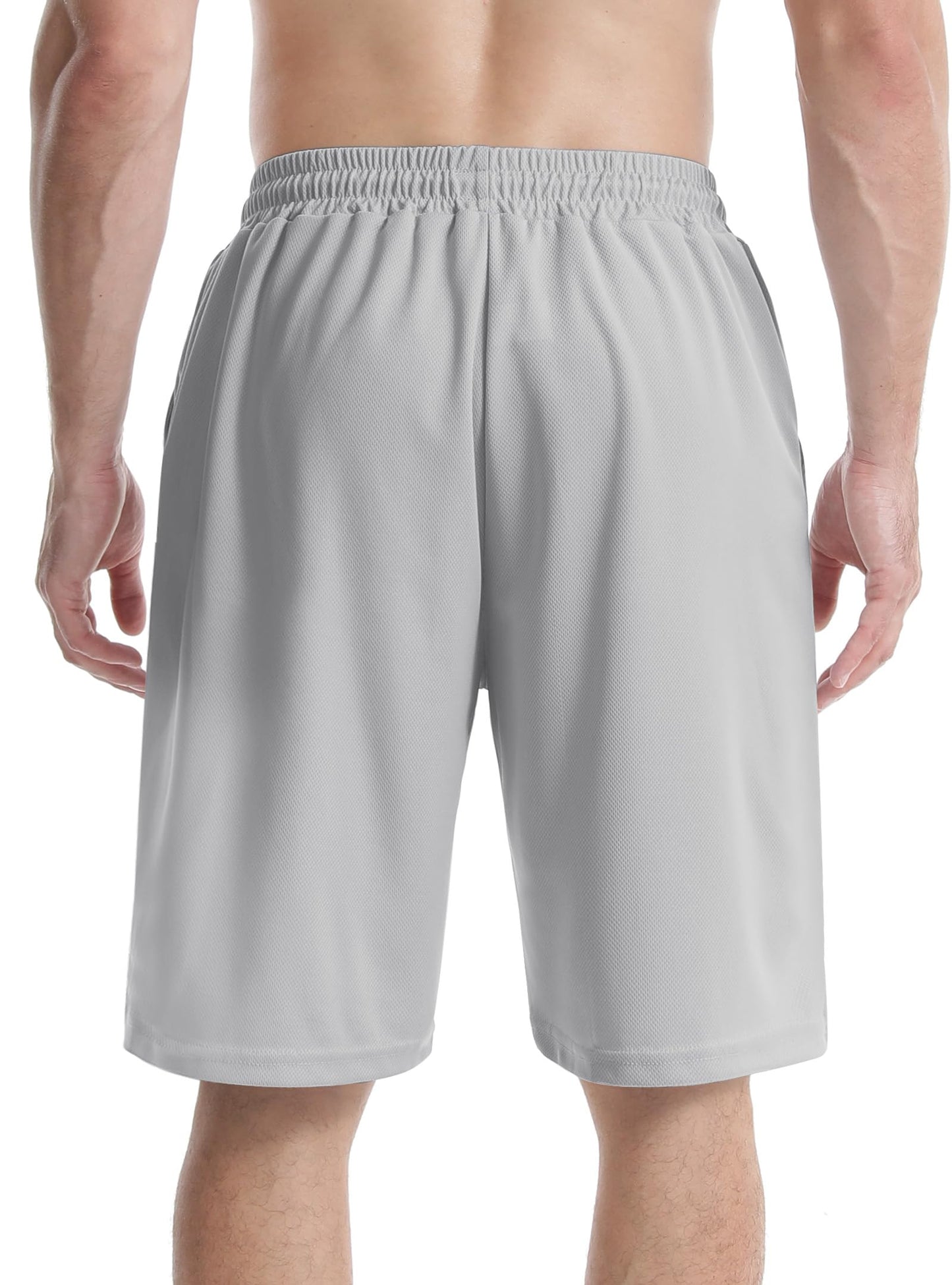 Aolesy Men's Athletic Shorts 10 inch Long Basketball Shorts Quick Dry Gym Workout Shorts with Zipper Pockets Casual Sport Shorts Light Grey