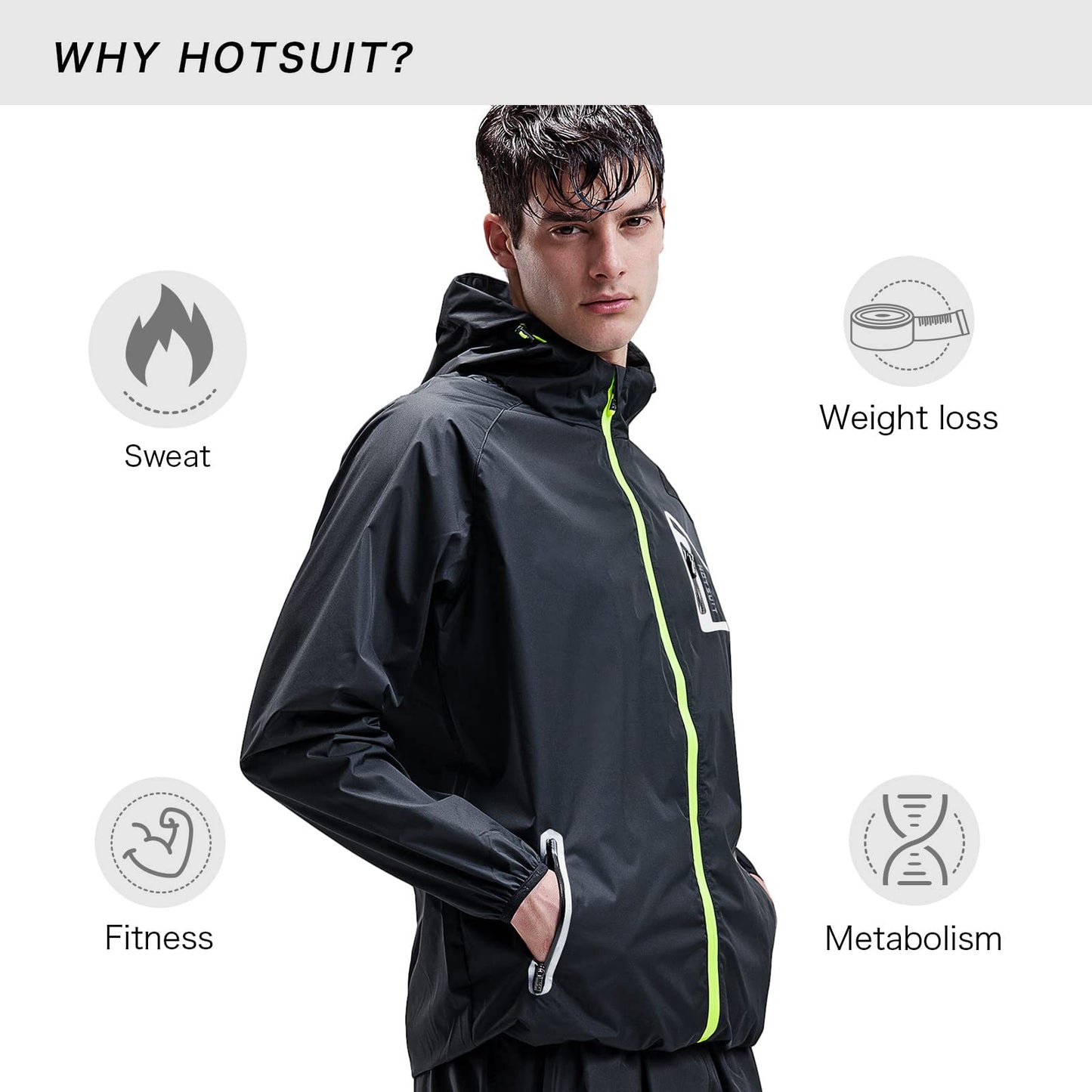 HOTSUIT Sauna Suit Workout Jacket - Men Boxing Anti Rip Sweat Suits Tops, Black, M