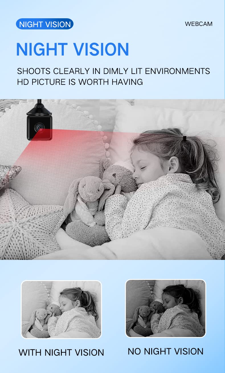 Mini Indoor Wireless WiFi Camera Small Home Security Cameras 2025 Tiny Body Small Outdoor Camara Micro Nanny Cam Pet Dog Babysitter House Security Camaras micro Door Room Cams No Need Wifi Camera