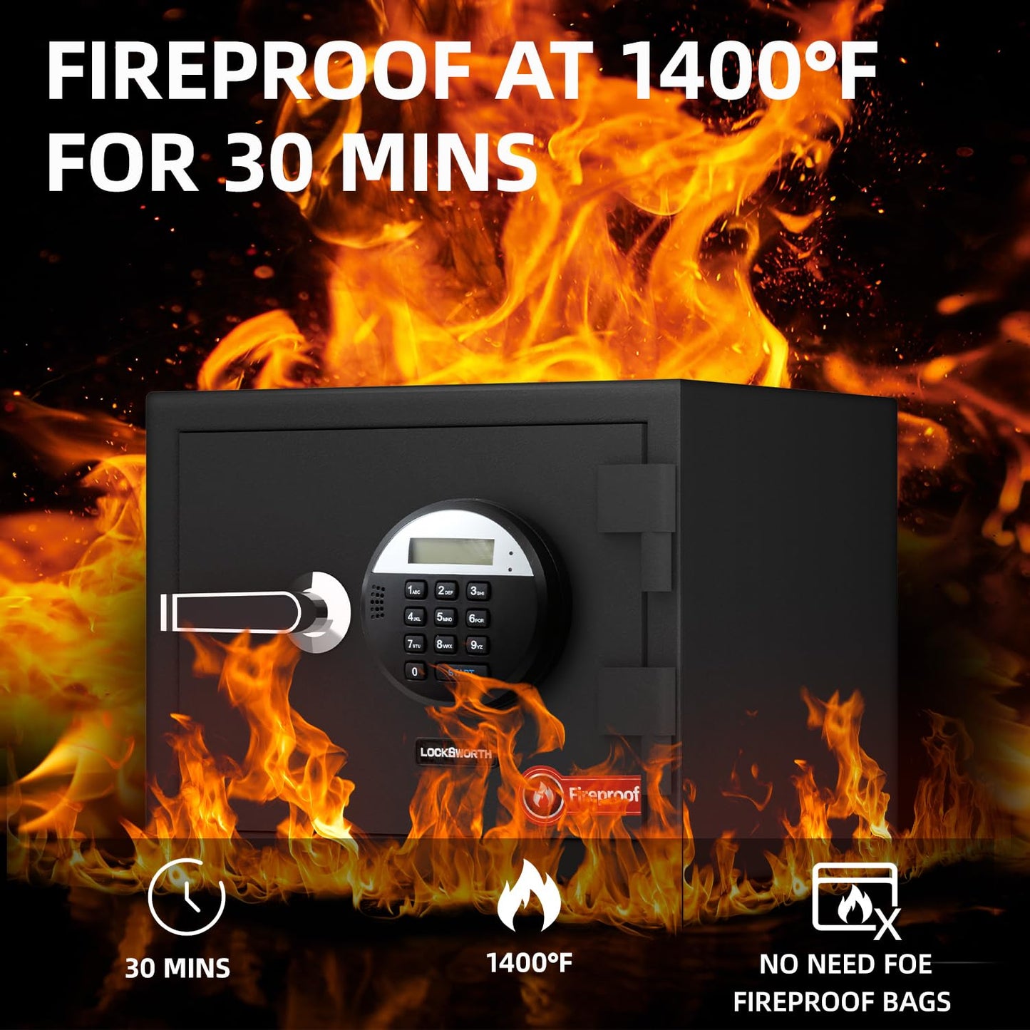 1.2 Cubic Feet Fireproof Safe Box, Fireproof Home Safe for Money, Jewelry, Documents and Valuables W/Digital Keypad,Alarm System,Removable Shelf, Home and Office Use Document Box