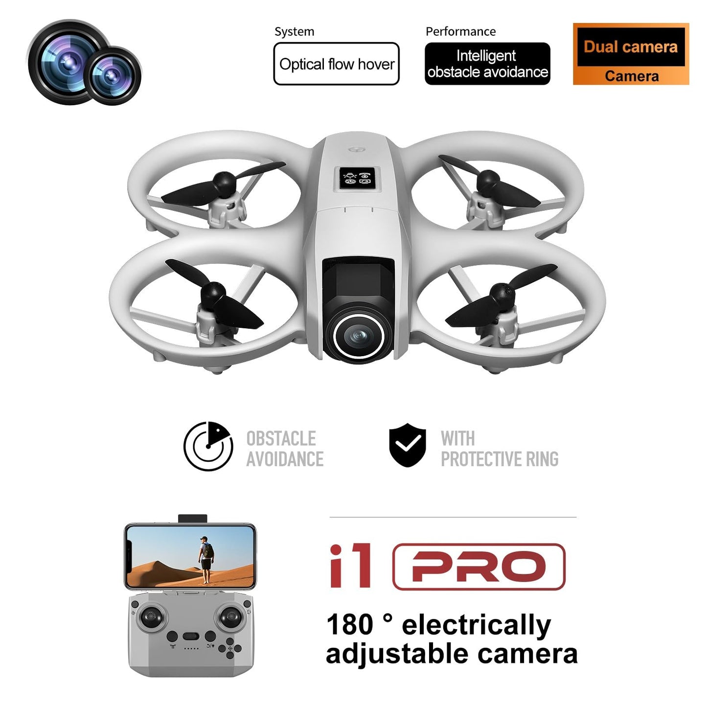 Mini Drone with Dual ESC Camera And Cool Light for Adults, Self Flying Drone that Follows You, 360° Flip, Gesture Photography/video recording, Stabilized Video