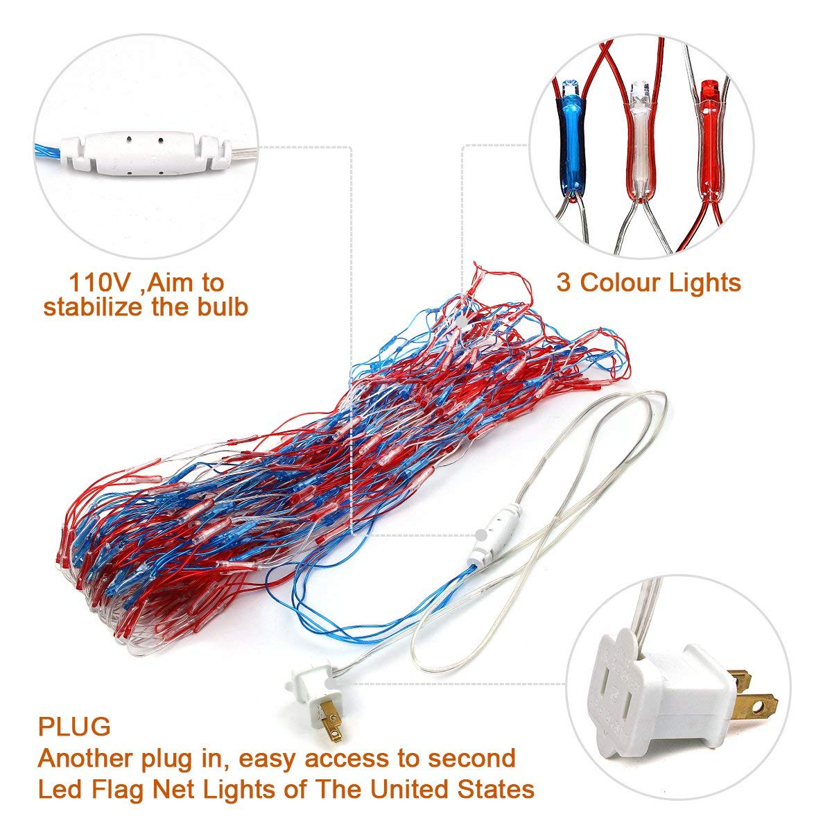 American Advanced Flag String Lights, Waterproof Led Flag Net Light of The United States for Memorial Day, Garden Decoration, Festival, Holiday, Party Decoration,Christmas Decorations (Plug in Power)