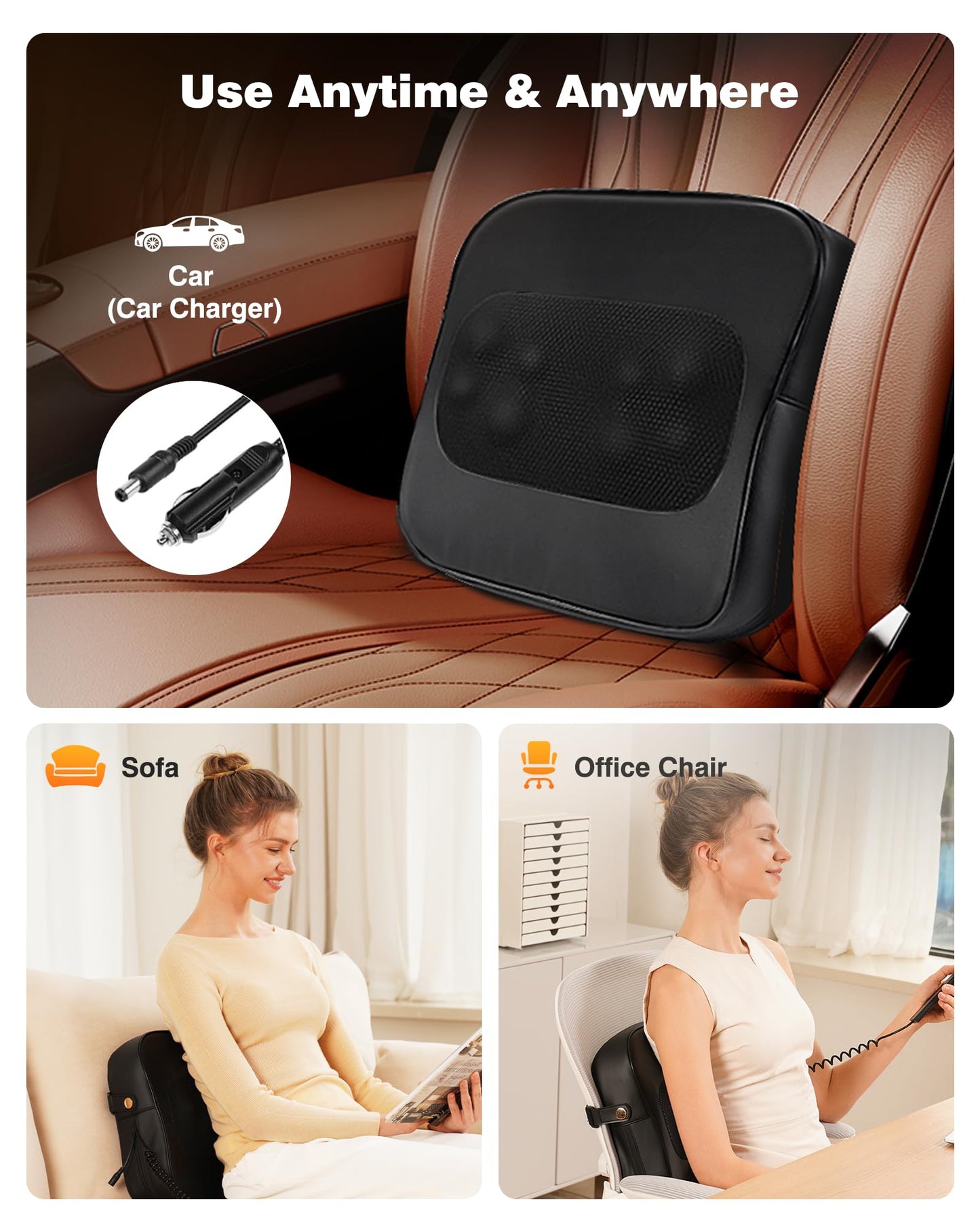 Back Massager with Heat, FSA HSA Eligible, Shiatsu Neck Massagers Deep Tissue Kneading Massage Pillow for Lower Back Leg Shoulder, Lumbar Support Pillow for Office Chair, Gifts for Mom Dad Women Men