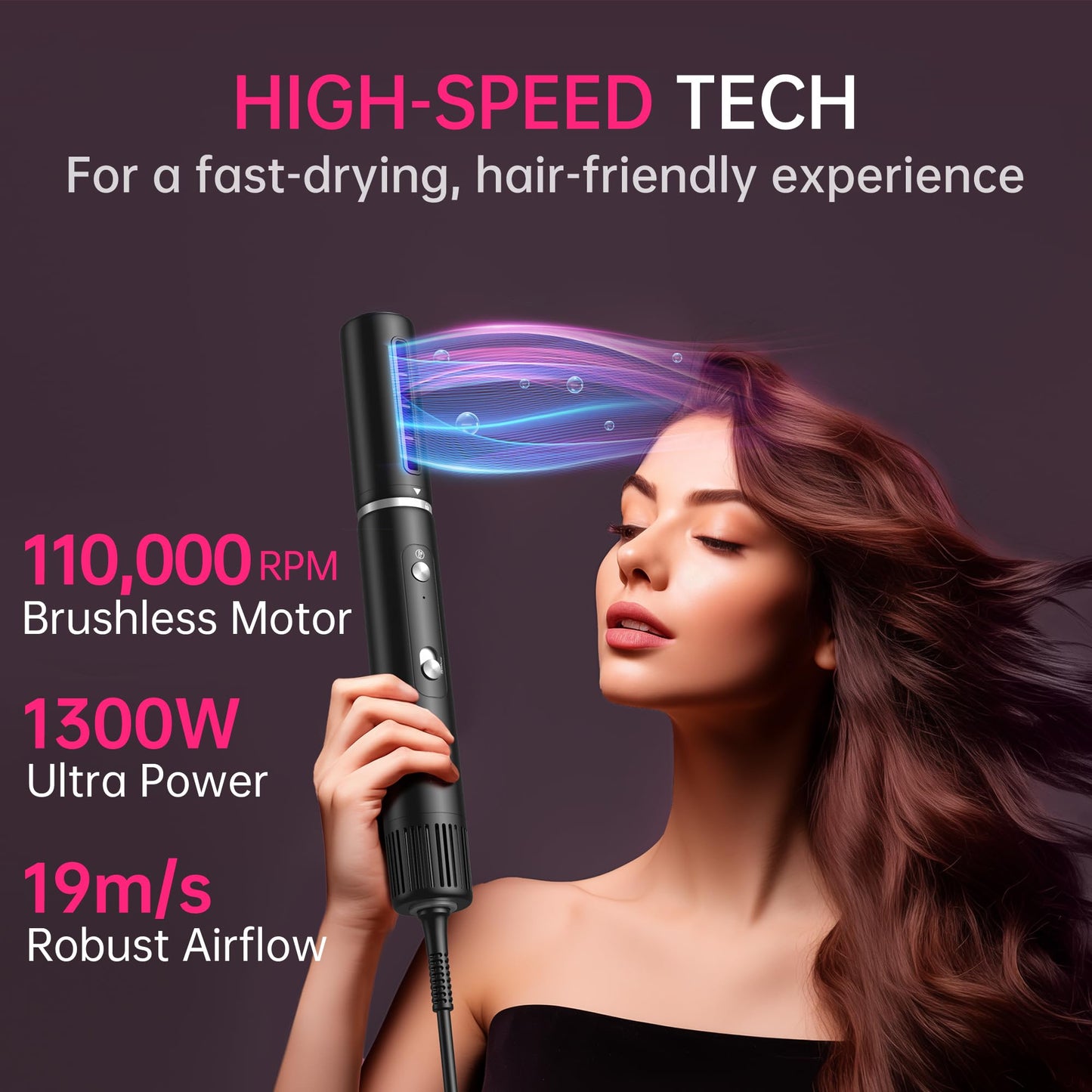 SKIMI Hair Dryer Brush and Blow Dry Brush, Multi-Hot Air Styler with 110000RPM Brushless Motor, Hot Air Brush for Fast Drying Curling Volumizing Straightening&Styling, High-Speed (Black&Silver)