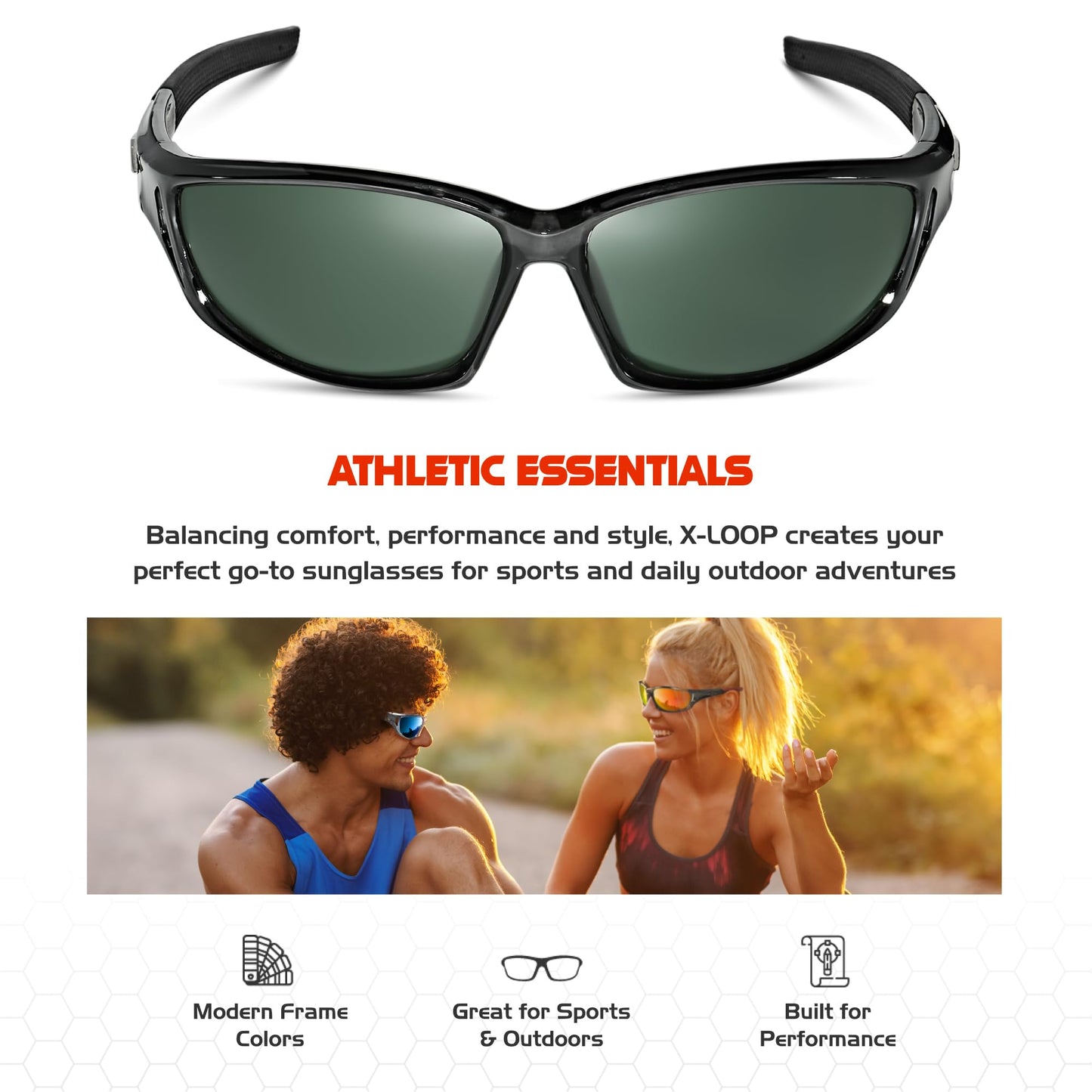 X LOOP Polarized Sports Sunglasses for Men - Wrap Around UV400 Baseball Running Cycling Driving Fishing Golf Glasses