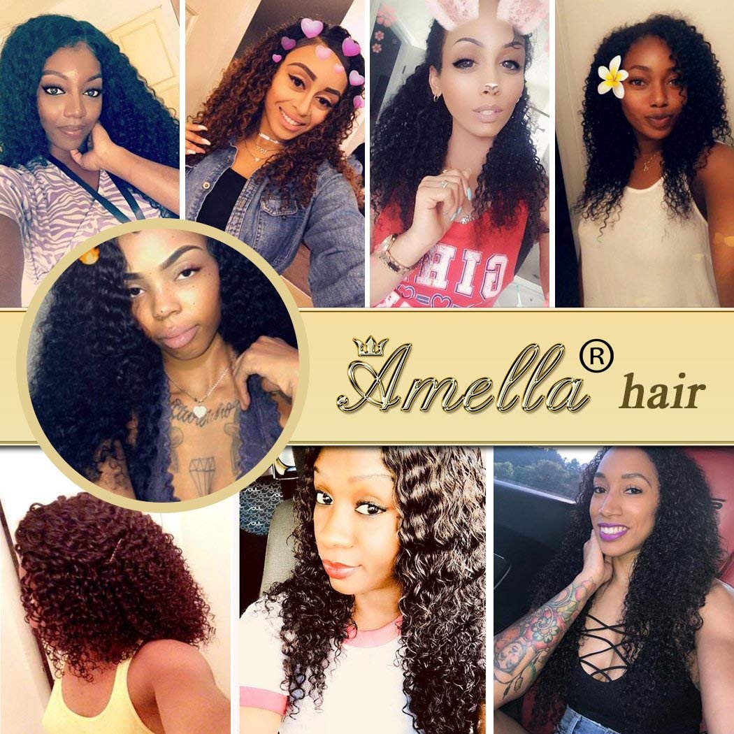 Amella Hair 8A Brazilian Virgin Curly Hair (12" 12" 12”,300g) 3 Bundles Weave 100% Unprocessed Brazilian Virgin Curly Hair Bundles Natural Black Color Brazilian Kinky Curly Hair Weave Bundles
