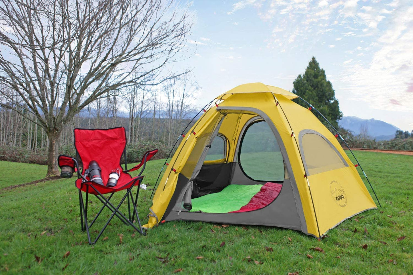 KAZOO Outdoor Family Tent Durable Lightweight, Waterproof Camping Tents Easy Setup, Beach Screen Tent Sun Shade 3 Person (Yellow)