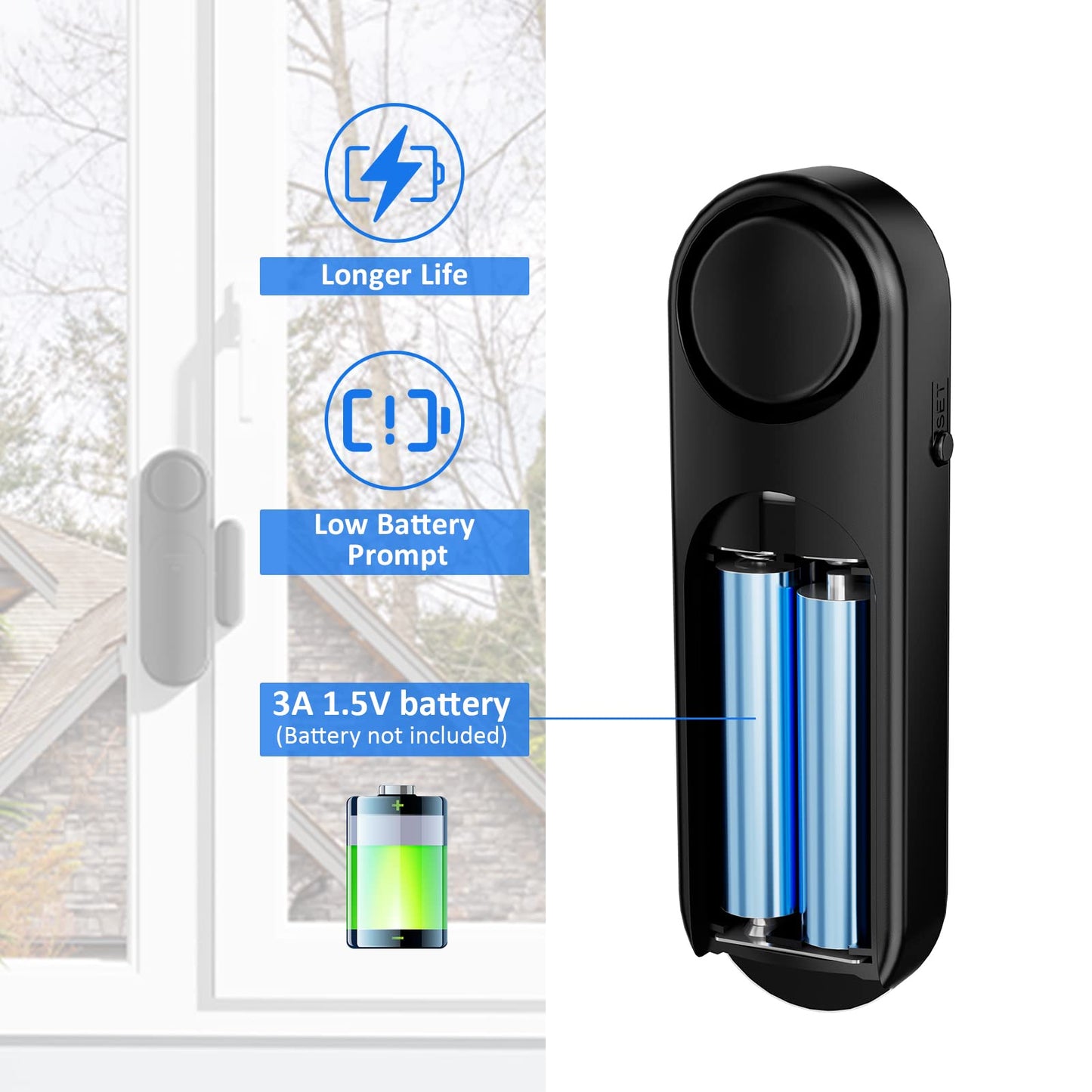 AKOYU Window and Door Alarm When Opened (2 Pack) for Kids Safety/Home Security, Wireless Opening Sensor Alarms for Sliding Glass Door, 120dB Burglar Alert, Ideal for Business,Garage,Apartment, Black