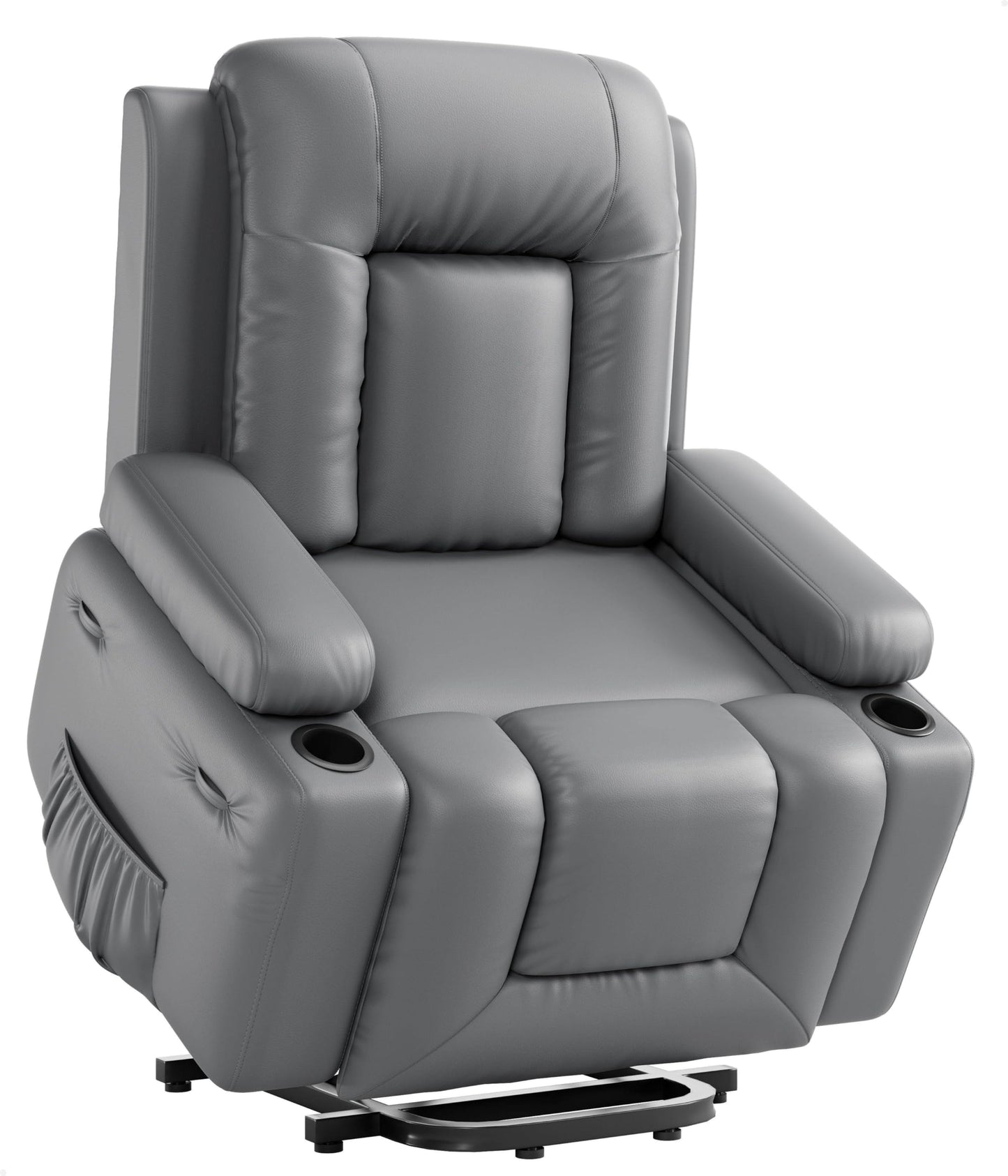Power Lift Recliner Chair - Heat and Massage, Faux PU Electric Lift Recliner for Elderly & Mobility Impaired, Adjustable Back and Legs, Heavy Duty Lift Chair for Seniors