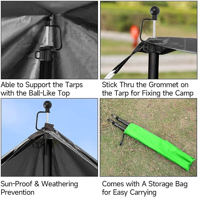 SANLIKE Tent Poles for Tarp, 98 in Tarp Poles Set of 2, Tent Poles Replacement, Telescoping Pole, Canopy Poles, Camping Poles for Rooftop Tents, Trekking Pole Tent for Rain Fly, Camper, Awning – Black