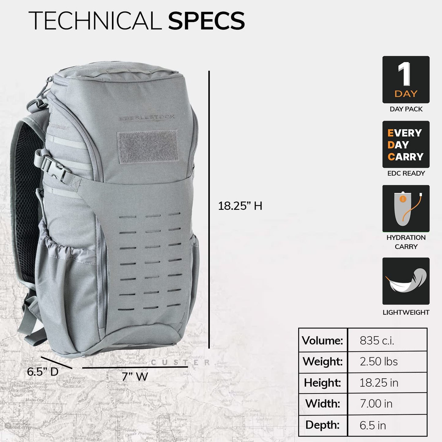 Eberlestock Bandit Pack - Rugged EDC Backpack Built For The Office Or The Outdoors (Grey)