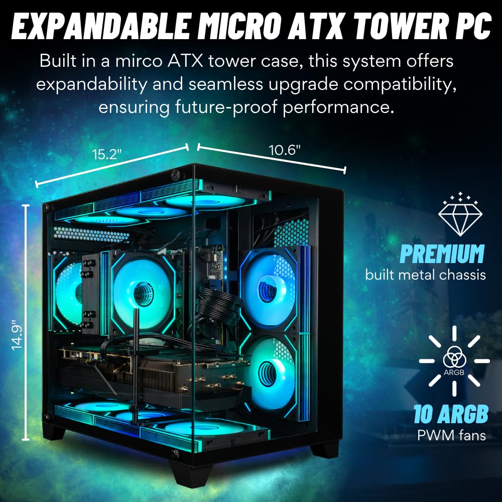 Panorama Gaming Desktop PC (NVD RTX 5060Ti, AMD Ryzen 7 5700X Processor, 32GB DDR4 RAM, 2TB NVMe M.2 SSD, WiFi 6E + BT, HDMI + DP, KB&M, Windows 11 Pro Best 2025 RGB Prebuilt Tower Computer for Gamers