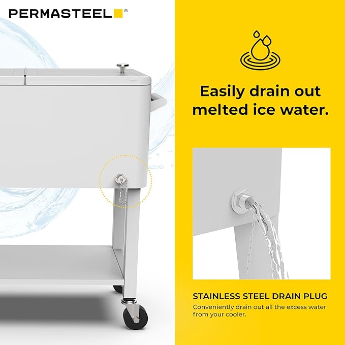 Permasteel Party Cooler with Removable Basin, Spacious 80-Qt Capacity, Rolling Ice Chest for Indoor and Outdoor Entertainment White + Bonus Cover