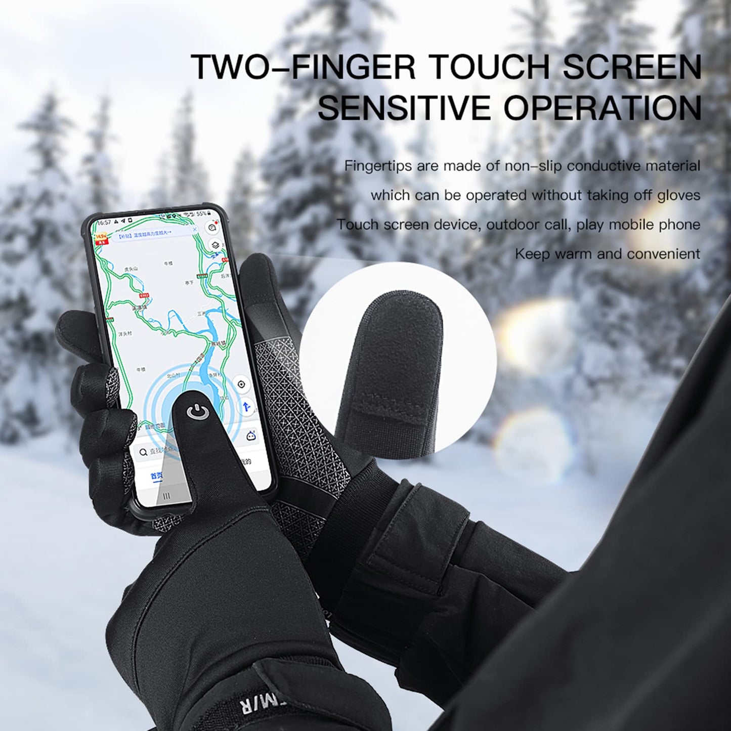 TEMEI Winter Warm Gloves, Thin Windproof Waterproof Thermal Glove, Non-Slip Palm, Flexible Touch Screen Finger Gloves for Men and Women Cold Weather Bike,Motorcycle,Hiking,Snow (Black, X-Large)